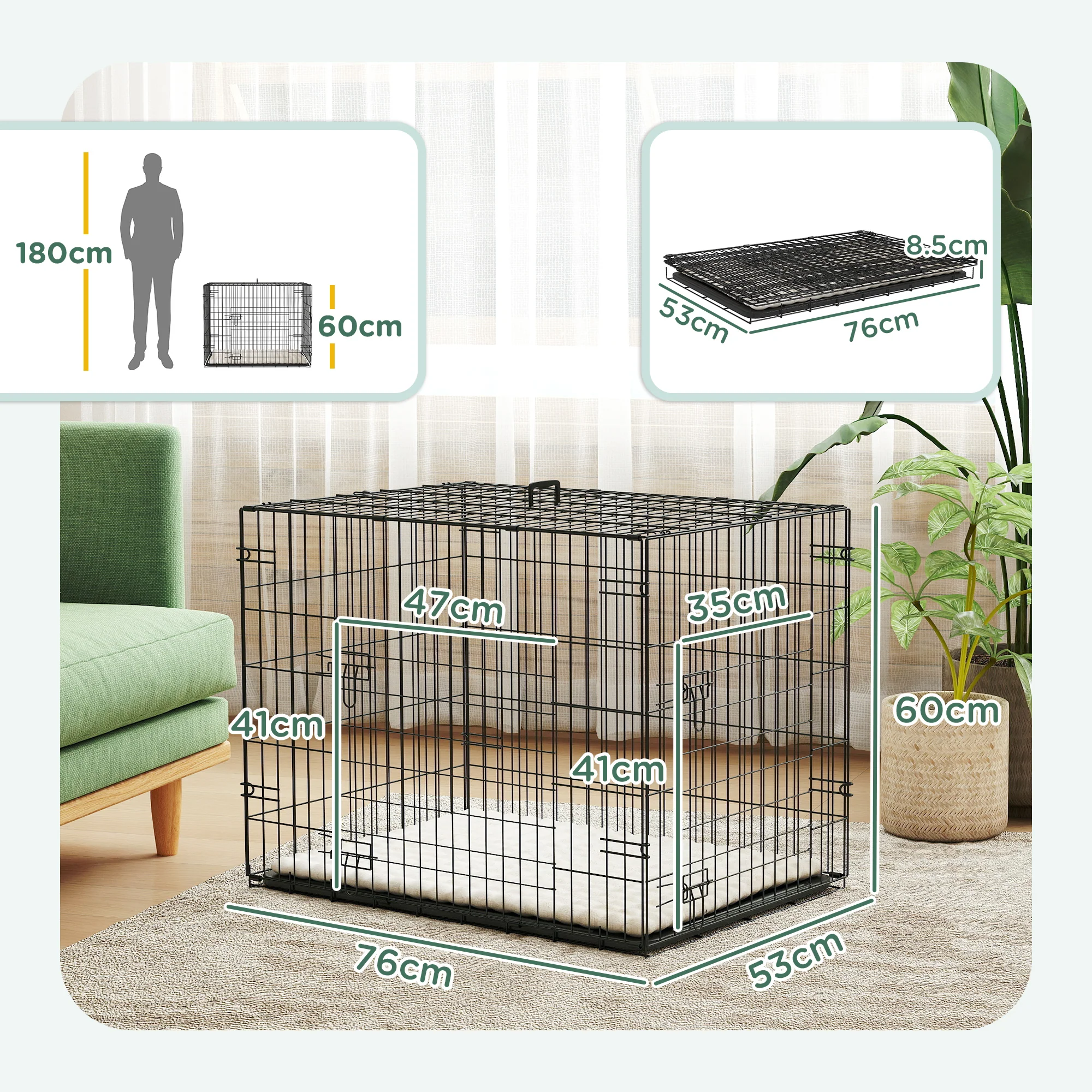 PawHut Dog Crate With 2 Doors, Tray, Soft Cushion - Image 14