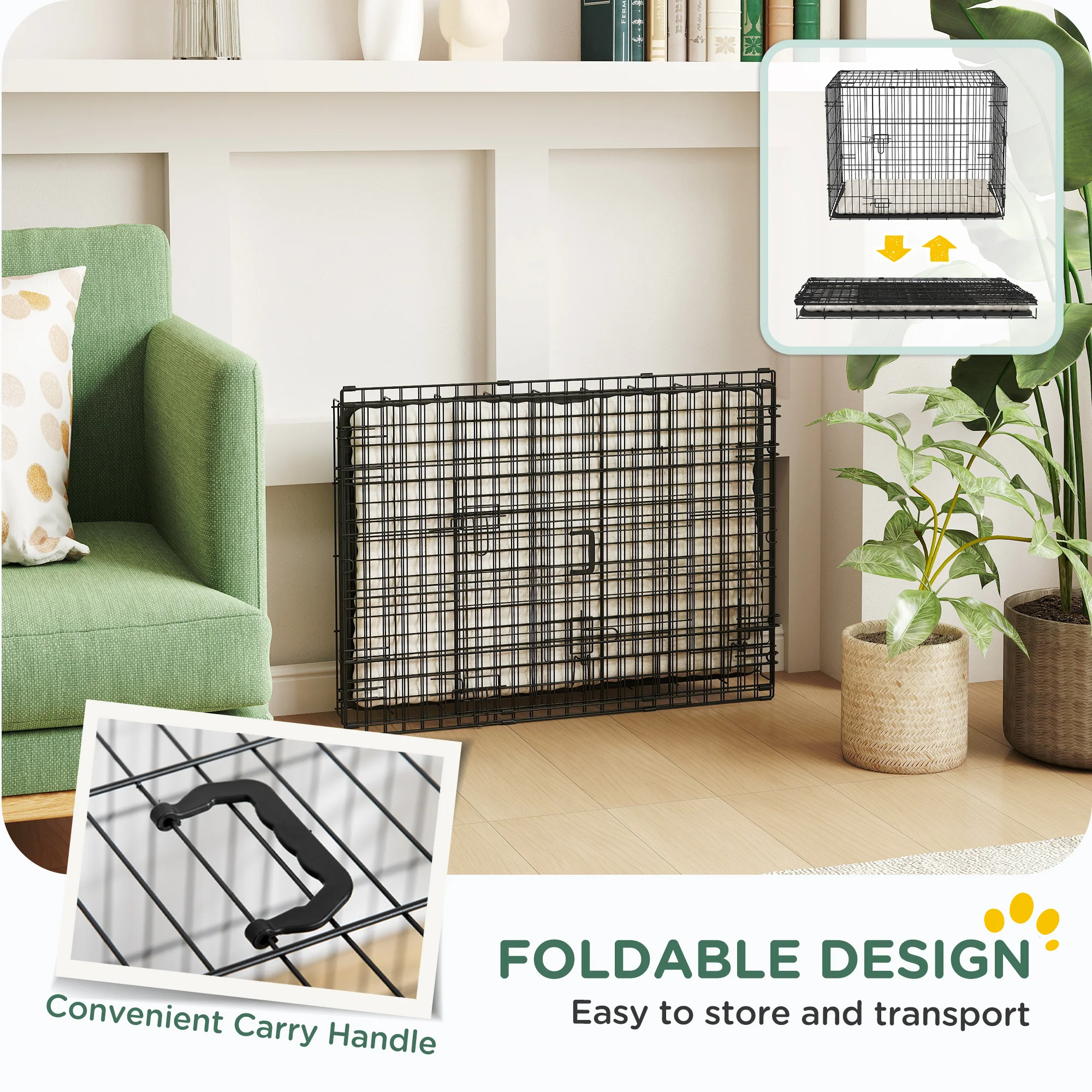 PawHut Dog Crate With 2 Doors, Tray, Soft Cushion - Image 16