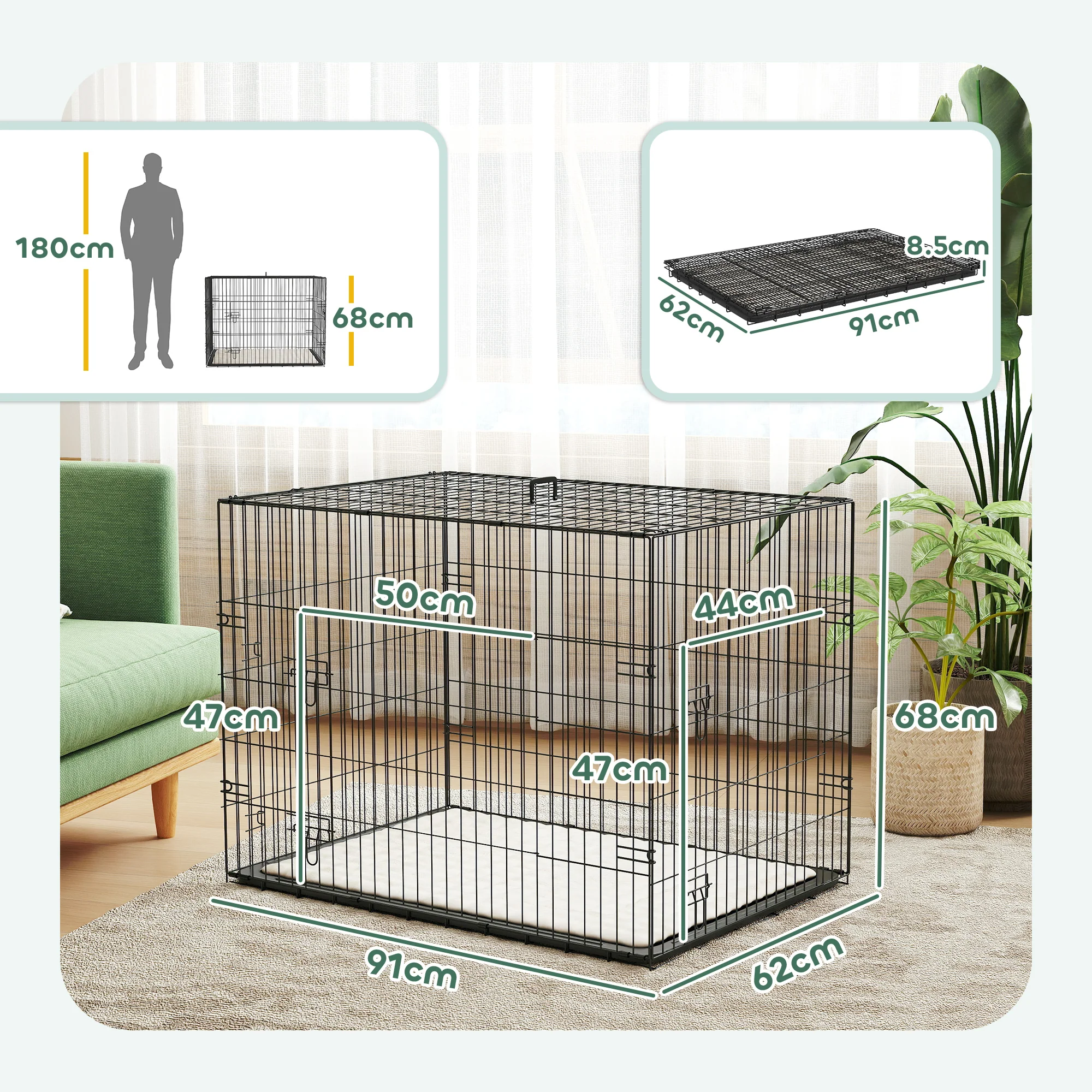 PawHut Dog Crate With 2 Doors, Tray, Soft Cushion - Image 23