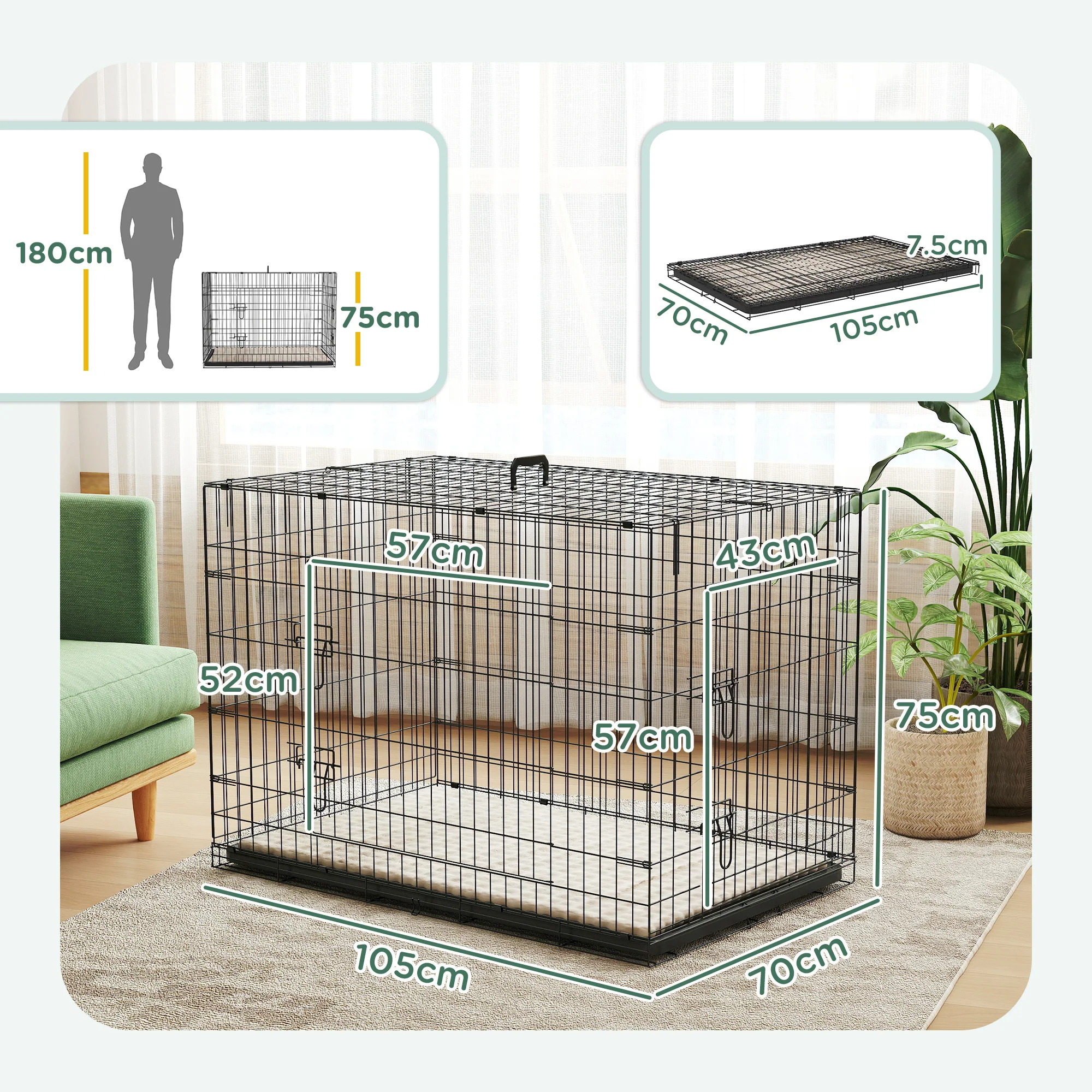 PawHut Dog Crate With 2 Doors, Tray, Soft Cushion - Image 32