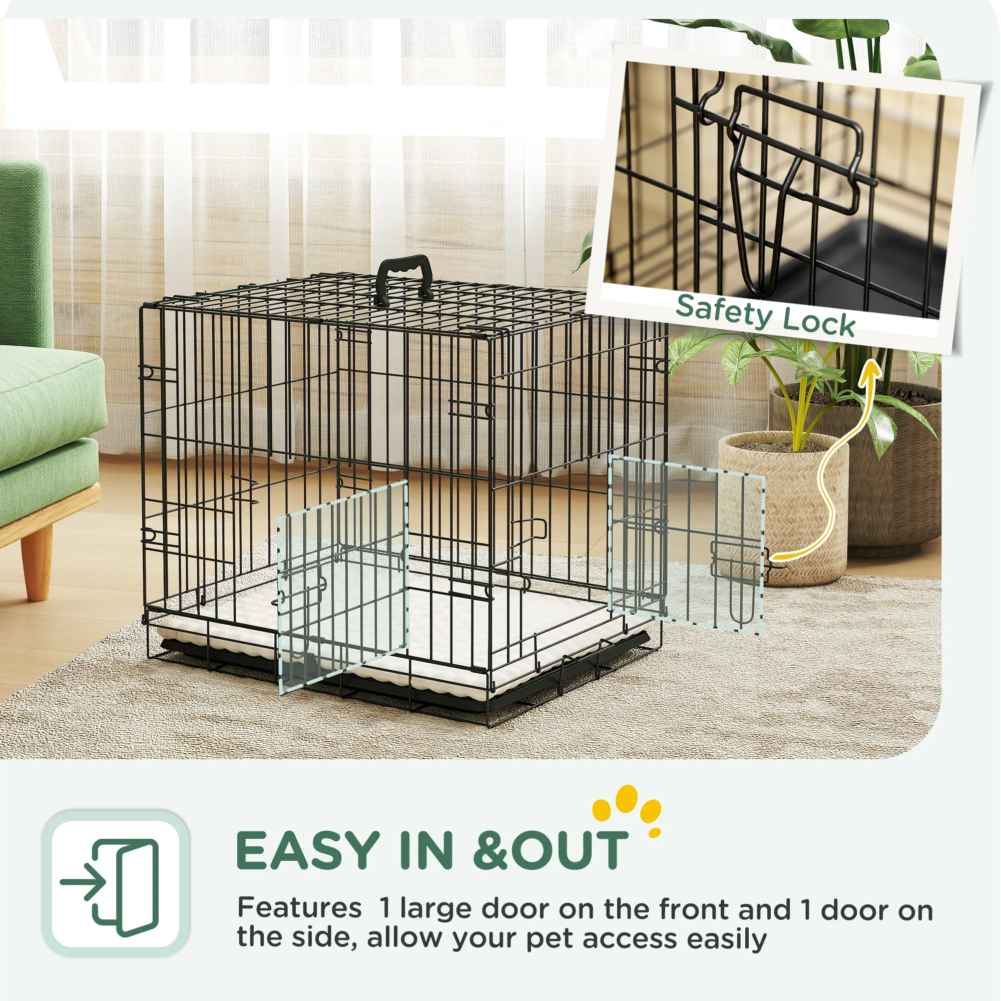 PawHut Dog Crate With 2 Doors, Tray, Soft Cushion - Image 4