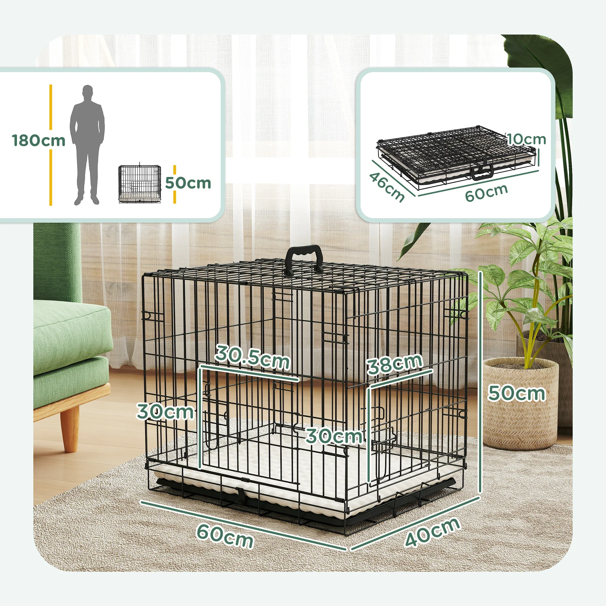 PawHut Dog Crate With 2 Doors, Tray, Soft Cushion - Image 5