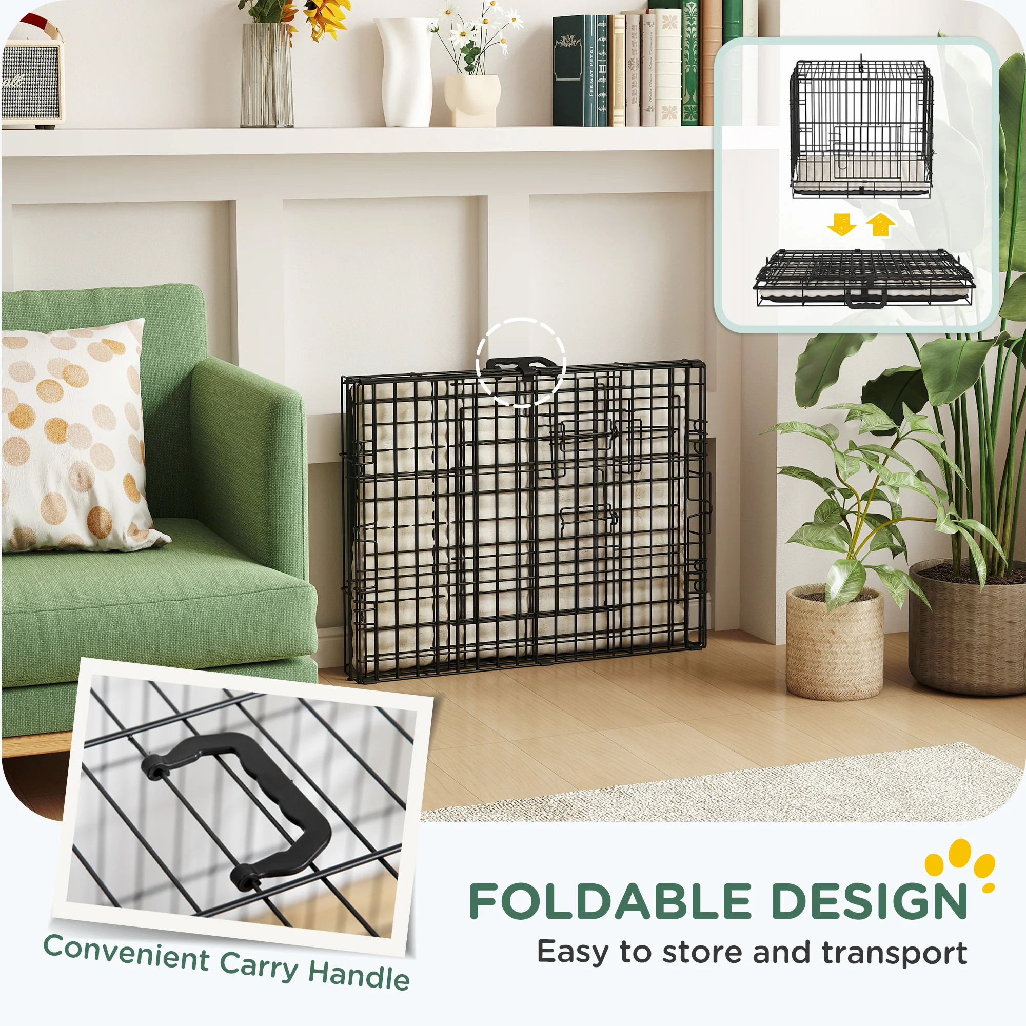 PawHut Dog Crate With 2 Doors, Tray, Soft Cushion - Image 7