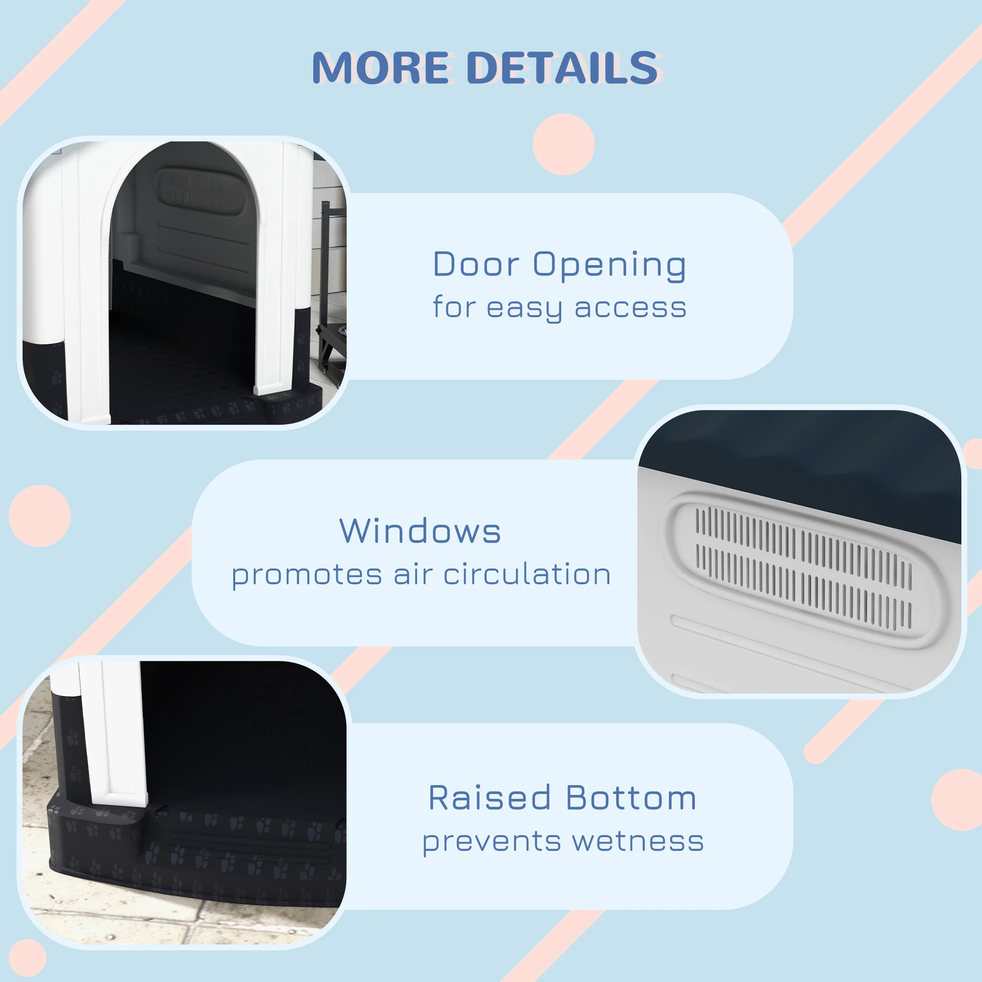 PawHut Dog Kennel for Outside, for XS and S Dogs, 80 x 69 x 76cm, Grey - Image 7