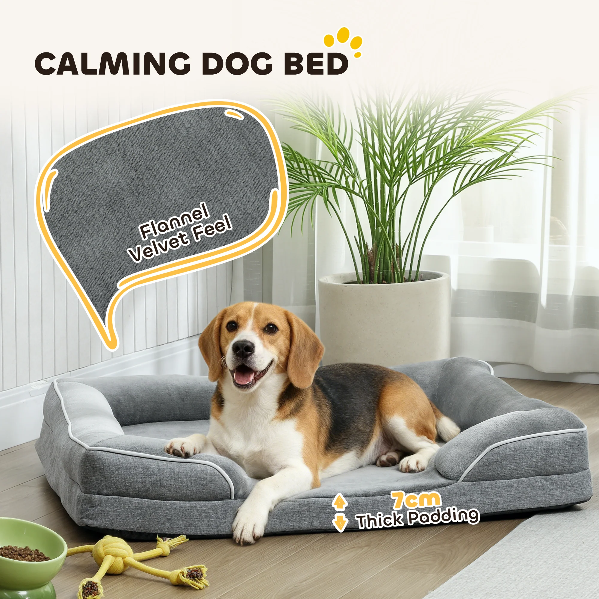 PawHut Dog Sofa Bed, Washable Pet Bed With Non-Slip Bottom, Grey - Image 12