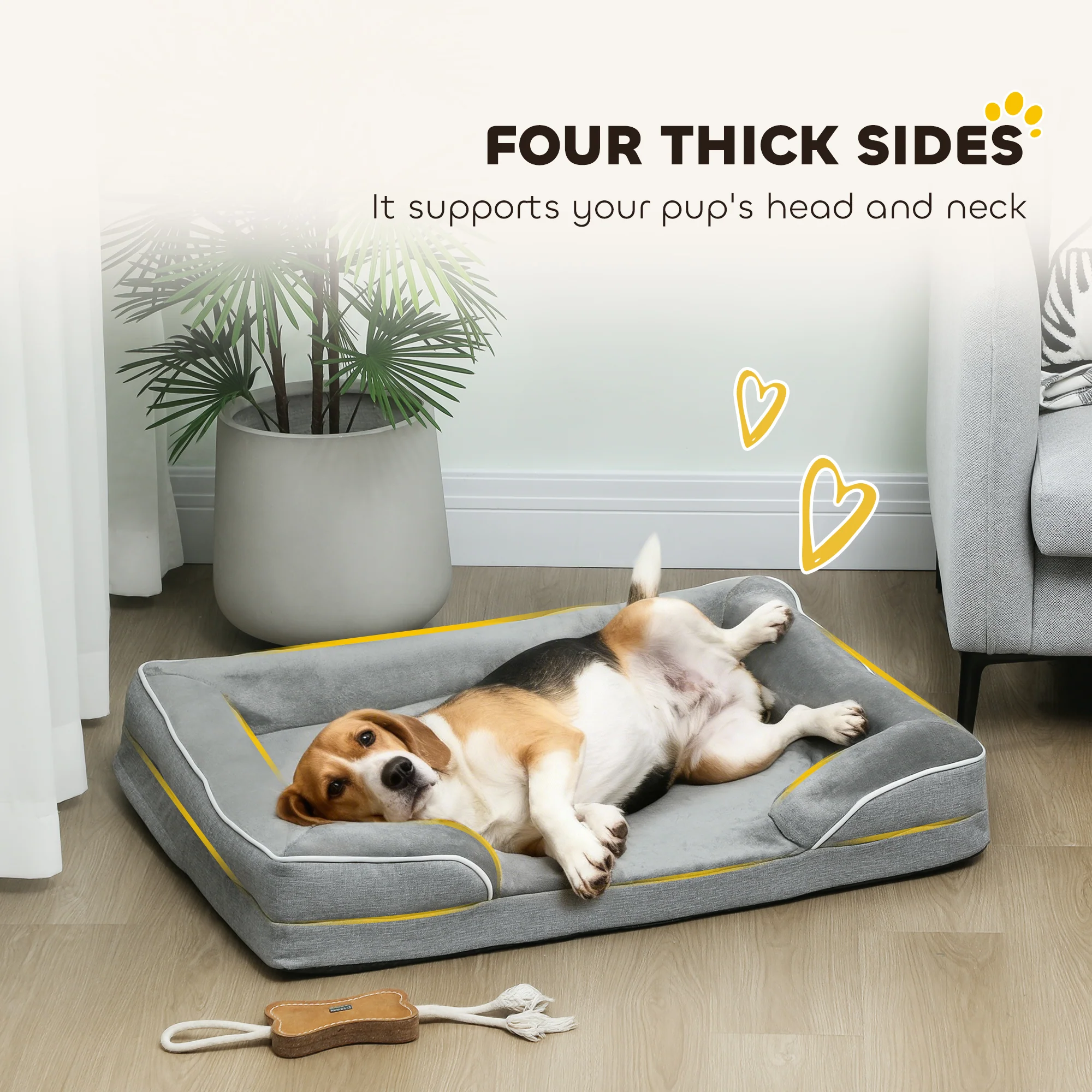 PawHut Dog Sofa Bed, Washable Pet Bed With Non-Slip Bottom, Grey - Image 13