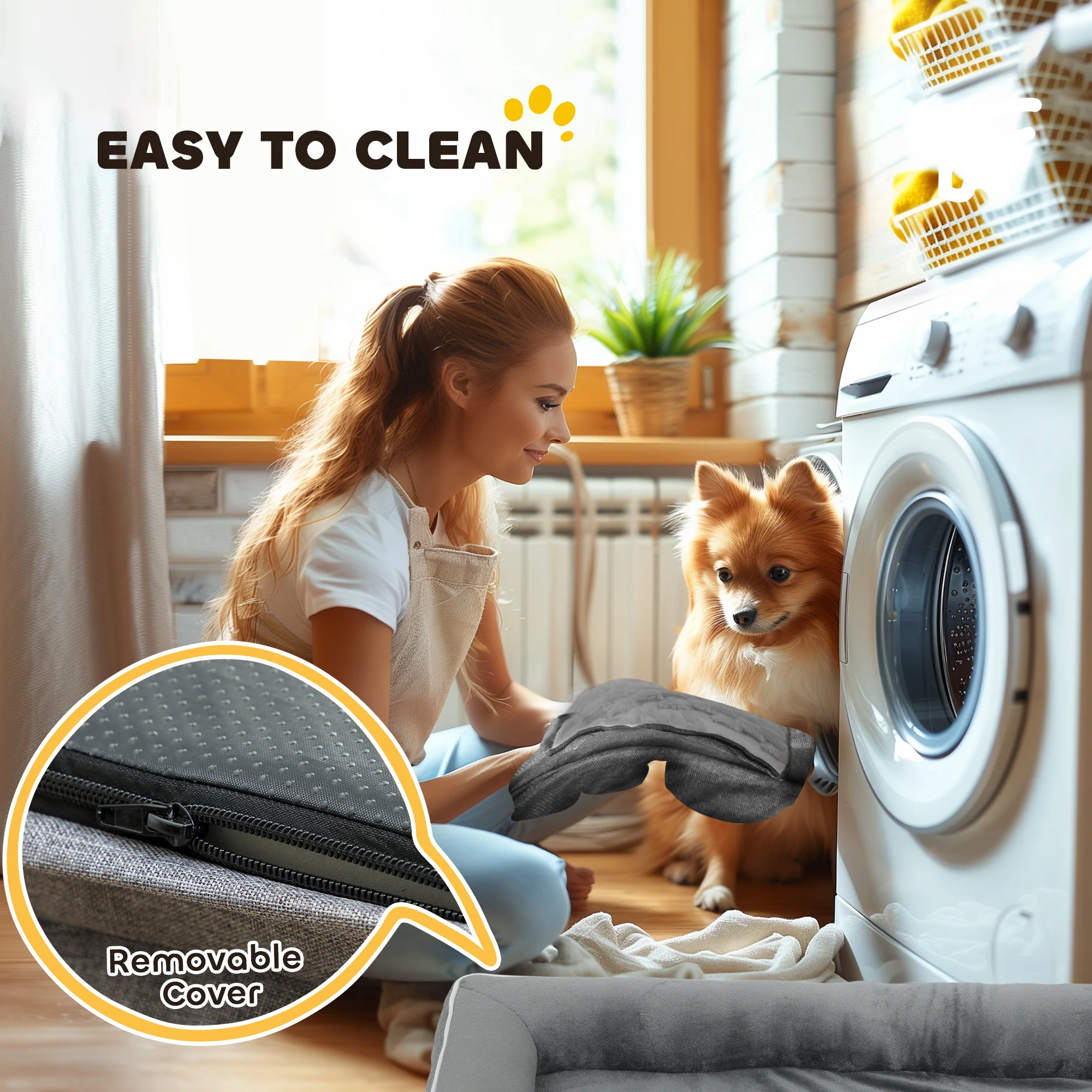 PawHut Dog Sofa Bed, Washable Pet Bed With Non-Slip Bottom, Grey - Image 16