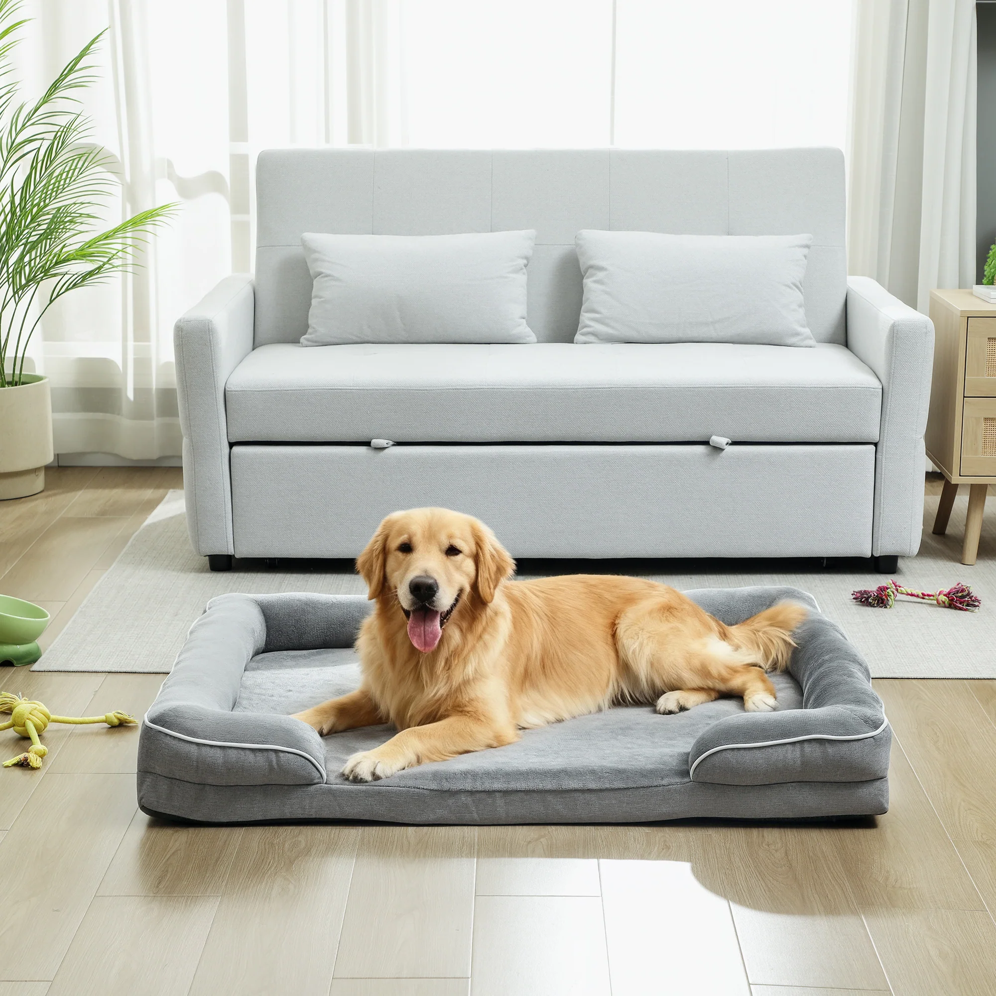 PawHut Dog Sofa Bed, Washable Pet Bed With Non-Slip Bottom, Grey - Image 20
