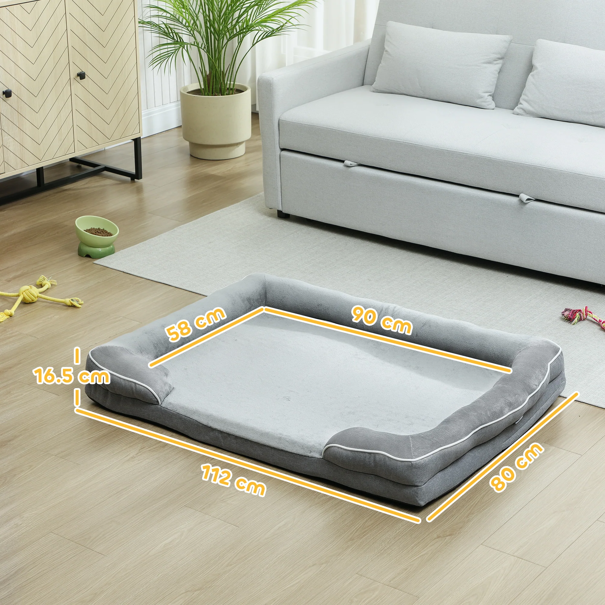 PawHut Dog Sofa Bed, Washable Pet Bed With Non-Slip Bottom, Grey - Image 23