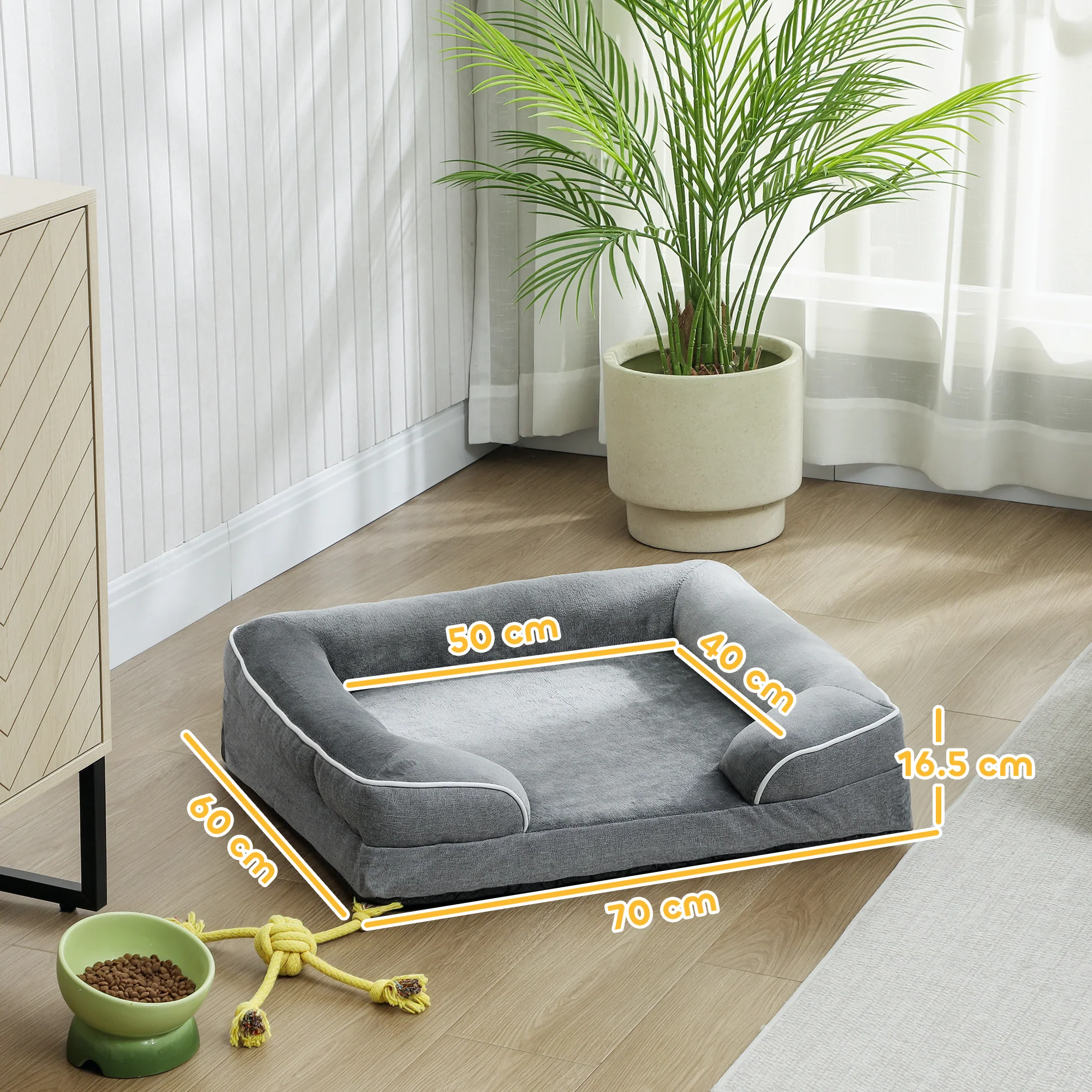 PawHut Dog Sofa Bed, Washable Pet Bed With Non-Slip Bottom, Grey - Image 5