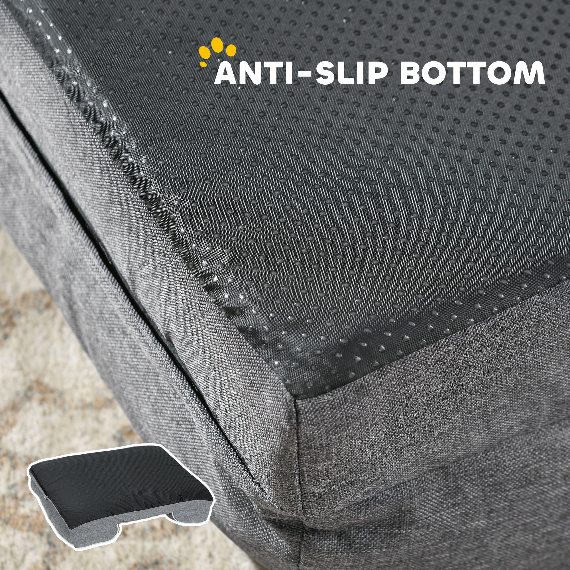 PawHut Dog Sofa Bed, Washable Pet Bed With Non-Slip Bottom, Grey - Image 6