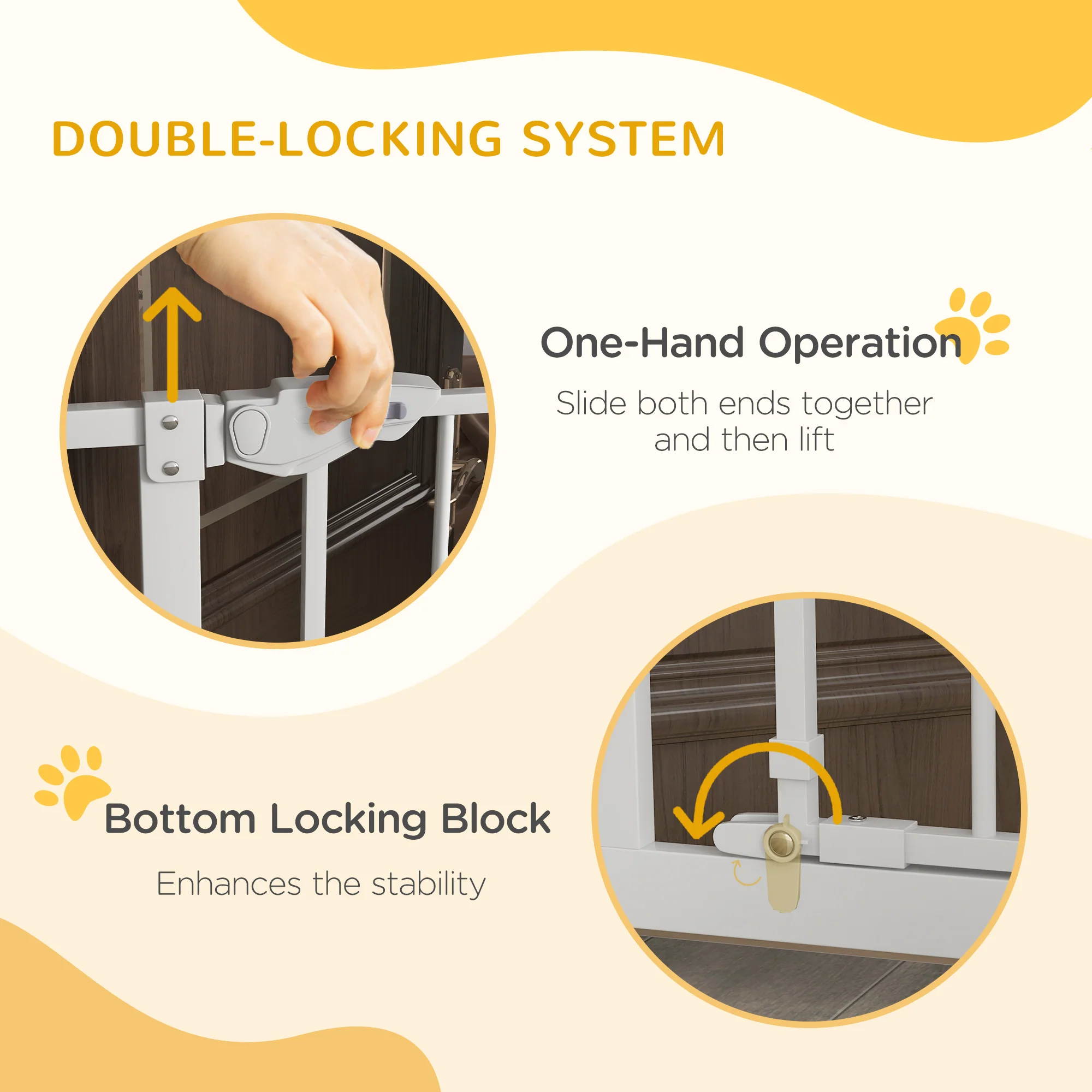 PawHut Extra Tall Dog Gate with Cat Door Auto Close for Stairs 74-80 cm Wide - Image 3