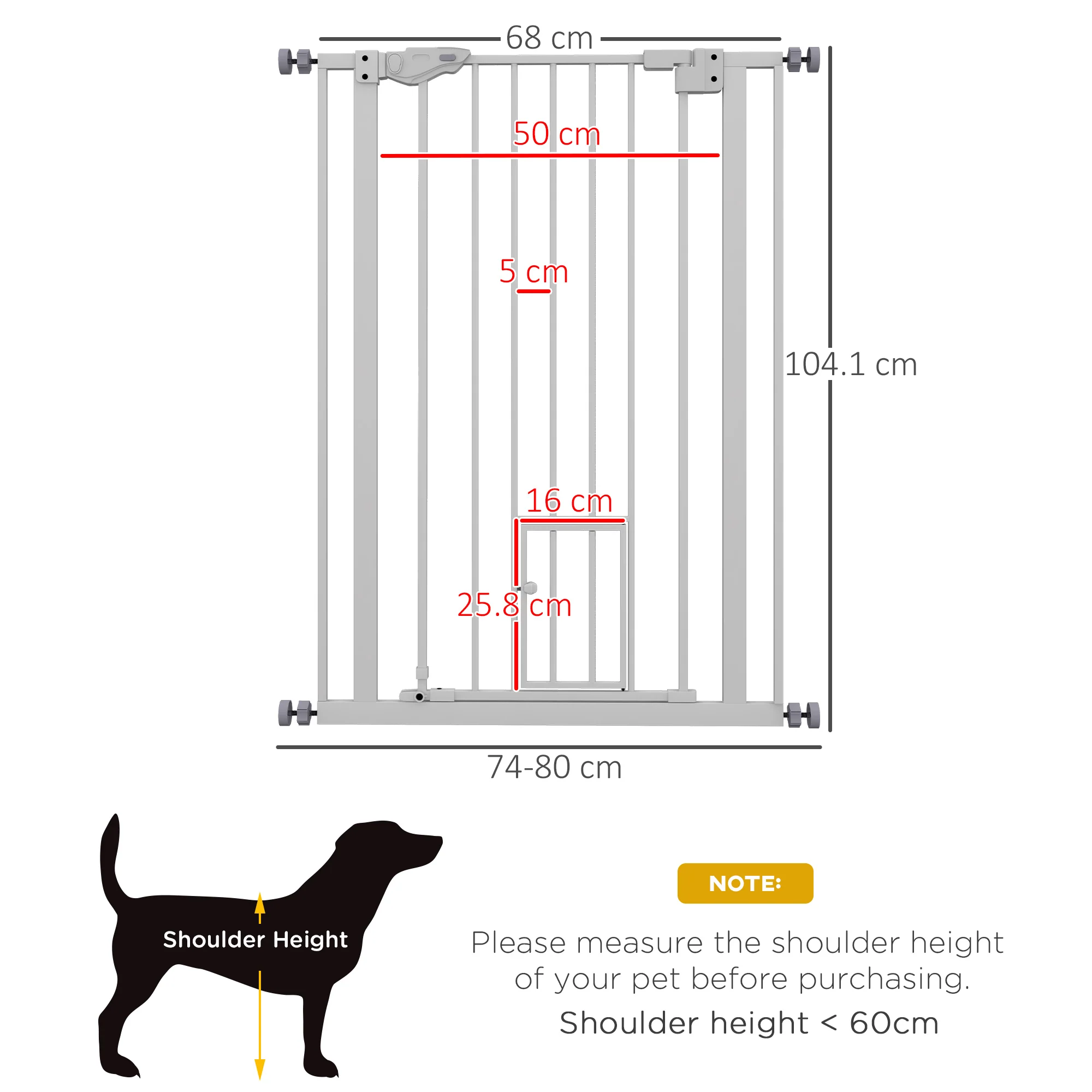PawHut Extra Tall Dog Gate with Cat Door Auto Close for Stairs 74-80 cm Wide - Image 5