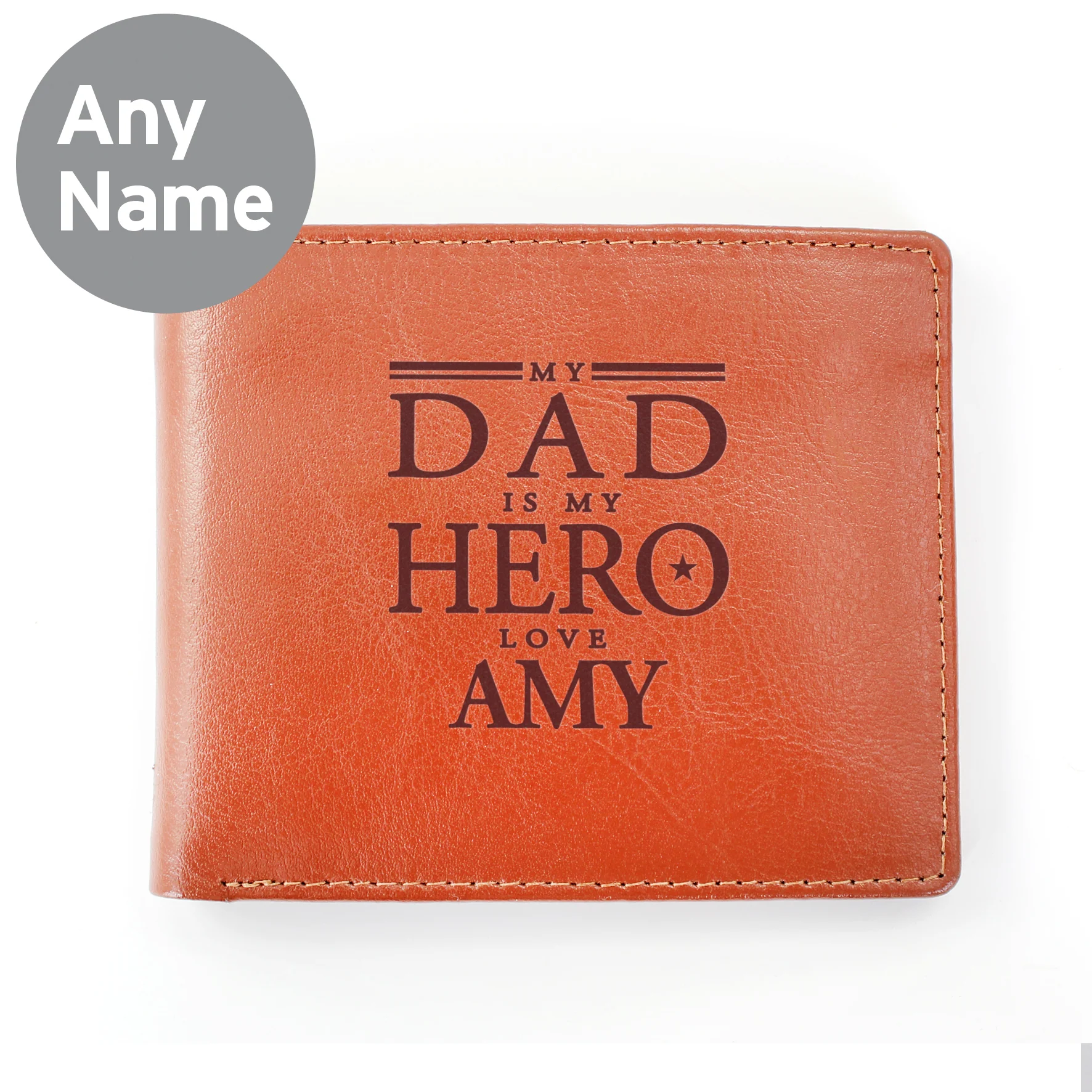 Personalised My Dad is My Hero Tan Leather Wallet - Image 3