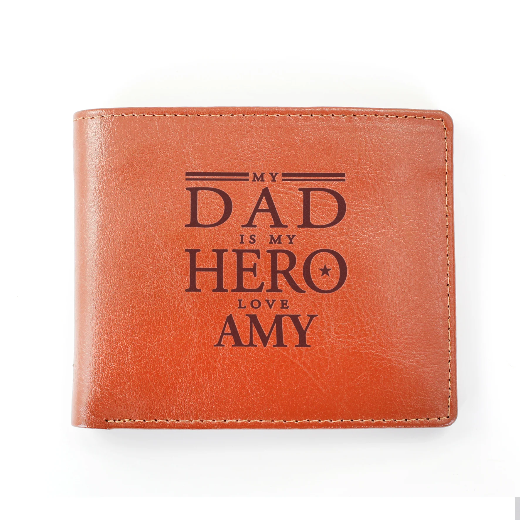 Personalised My Dad is My Hero Tan Leather Wallet - Image 4