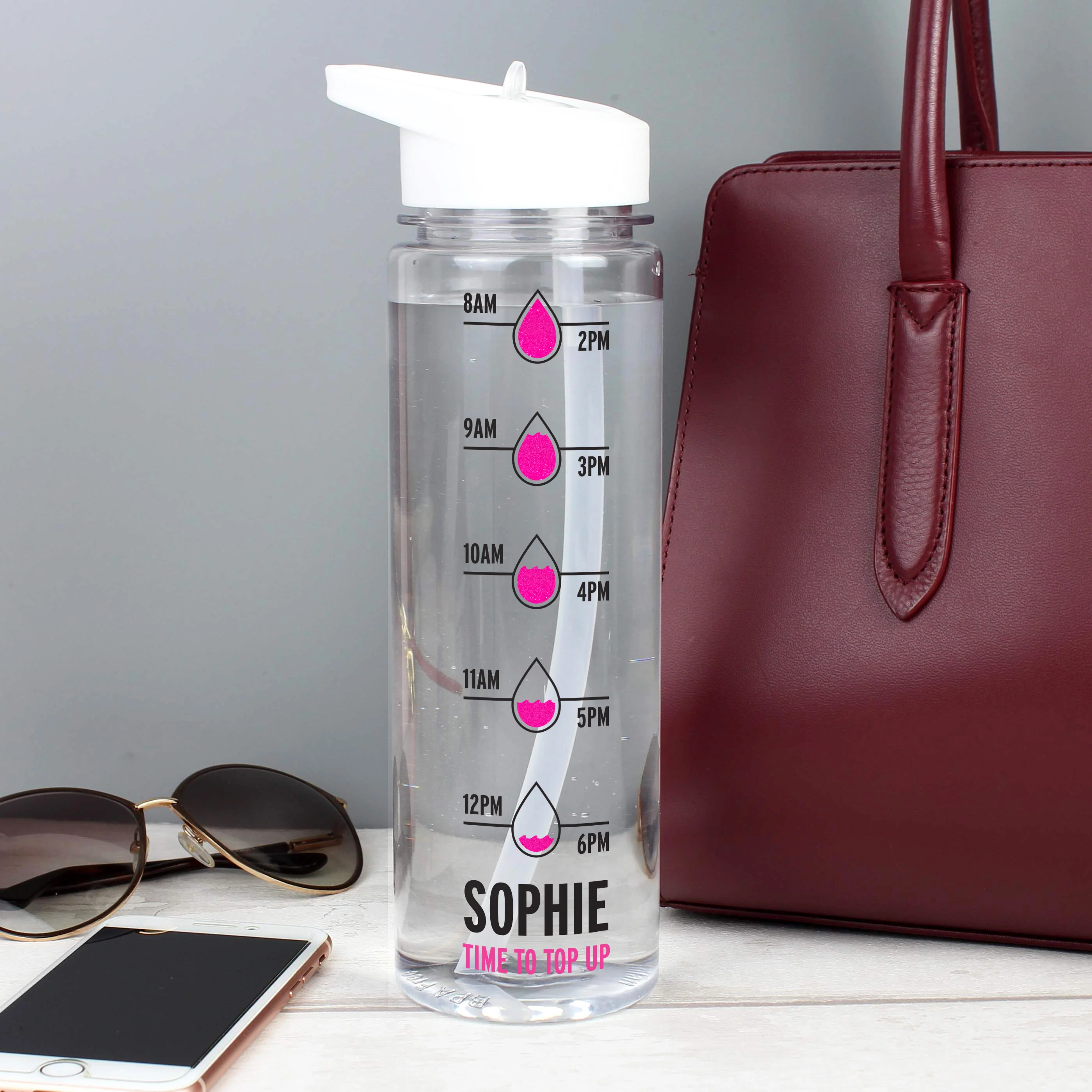 Personalised Pink 'Hydration Tracker' Water Bottle - Image 3