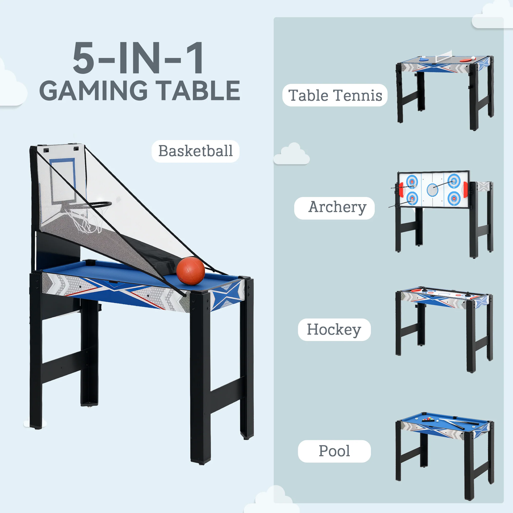 SPORTNOW 5 in 1 Multi Games Table Combo Sports Game Table for Kids, Blue - Image 3