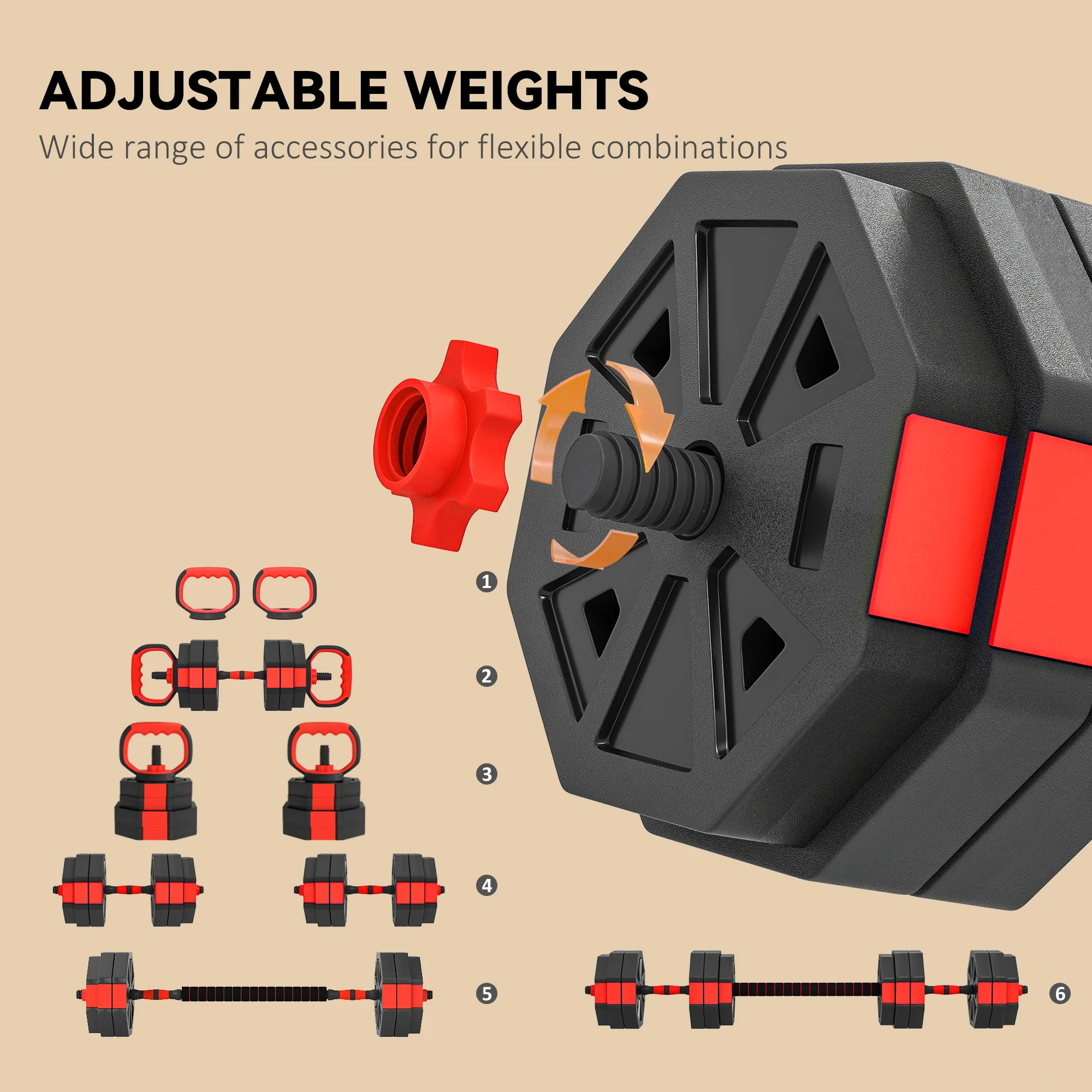 SPORTNOW 6-in-1 Adjustable Weight Dumbbells Set, Free Weights Set, Red - Image 13