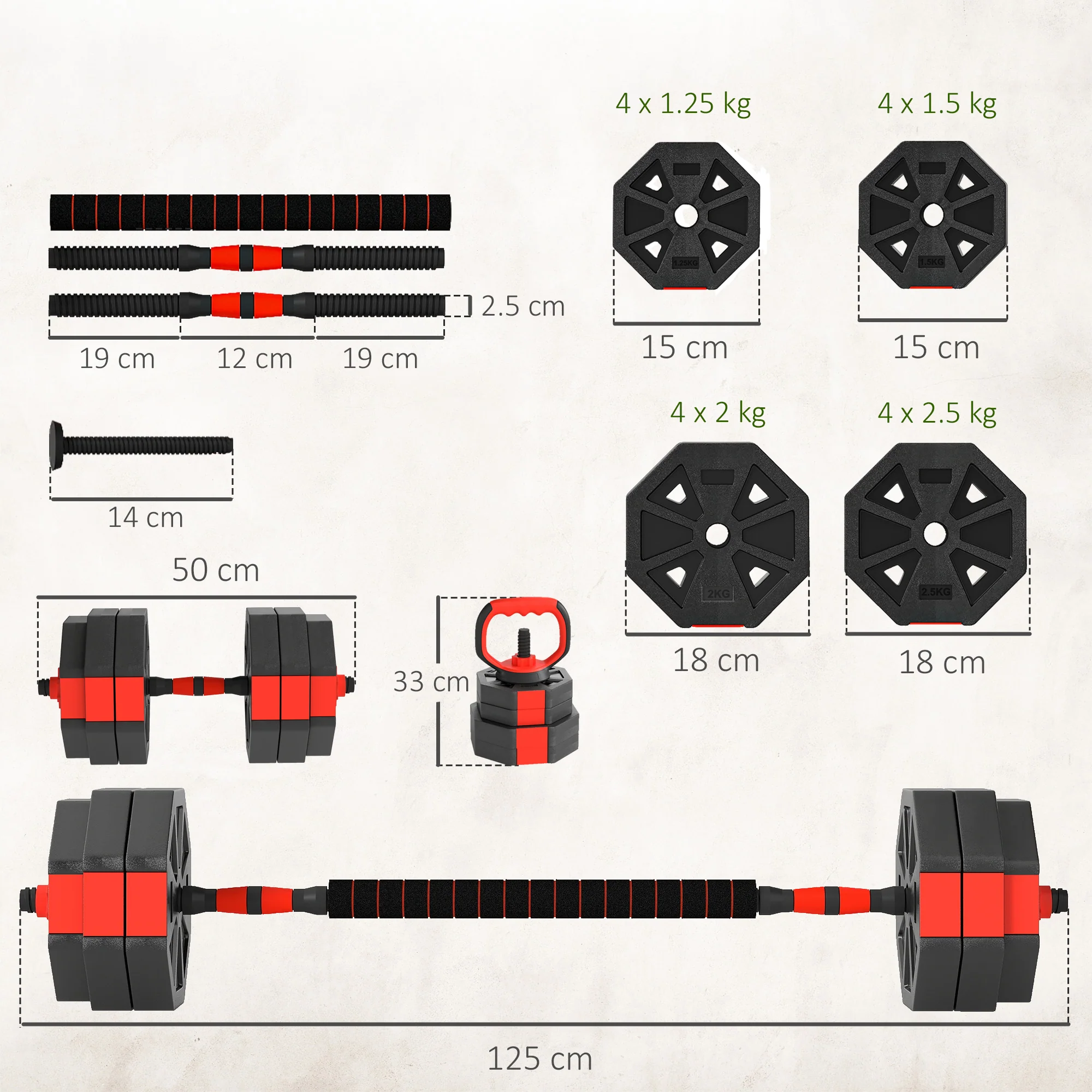 SPORTNOW 6-in-1 Adjustable Weight Dumbbells Set, Free Weights Set, Red - Image 14
