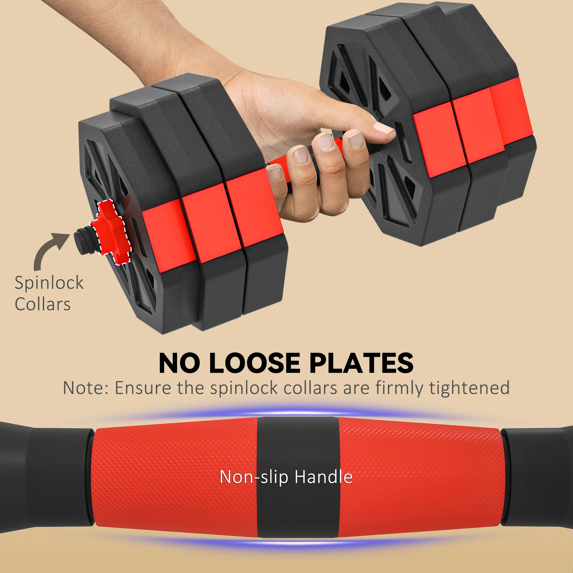 SPORTNOW 6-in-1 Adjustable Weight Dumbbells Set, Free Weights Set, Red - Image 15