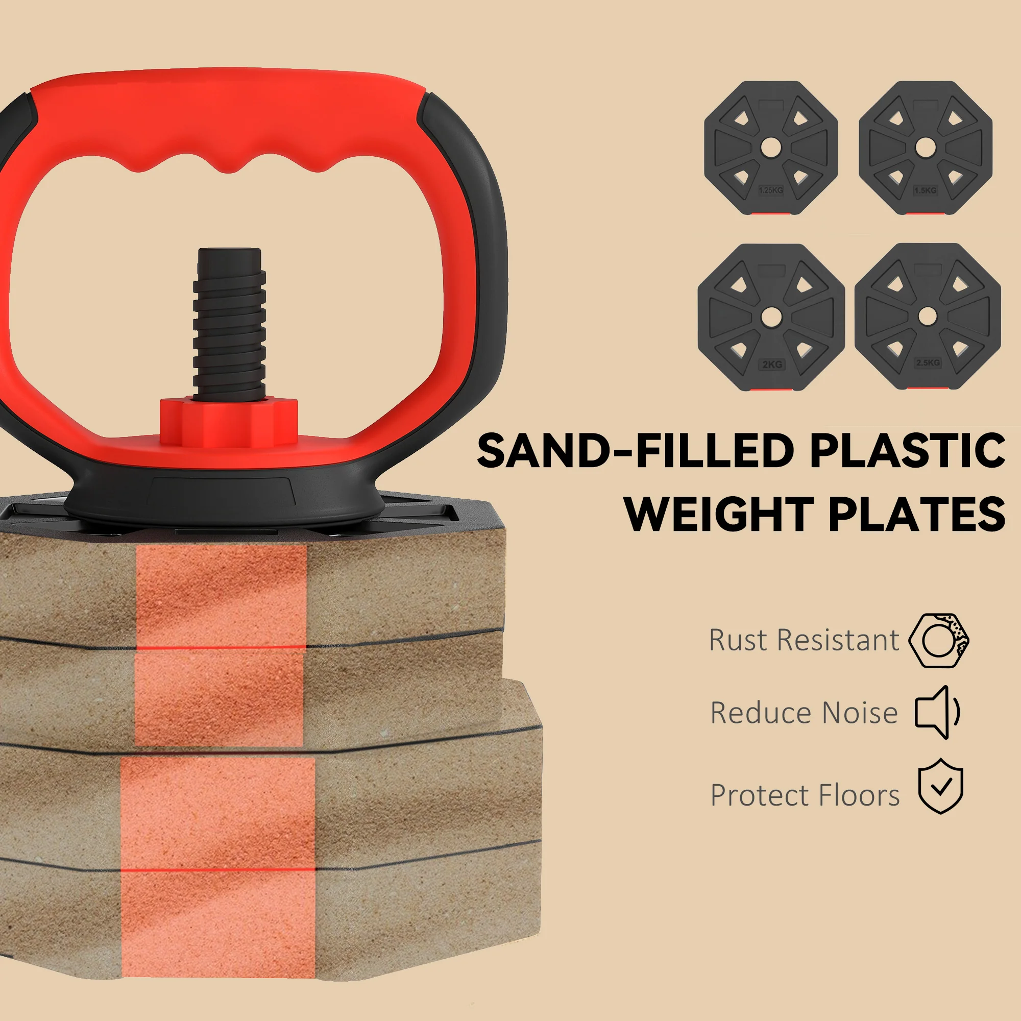 SPORTNOW 6-in-1 Adjustable Weight Dumbbells Set, Free Weights Set, Red - Image 16