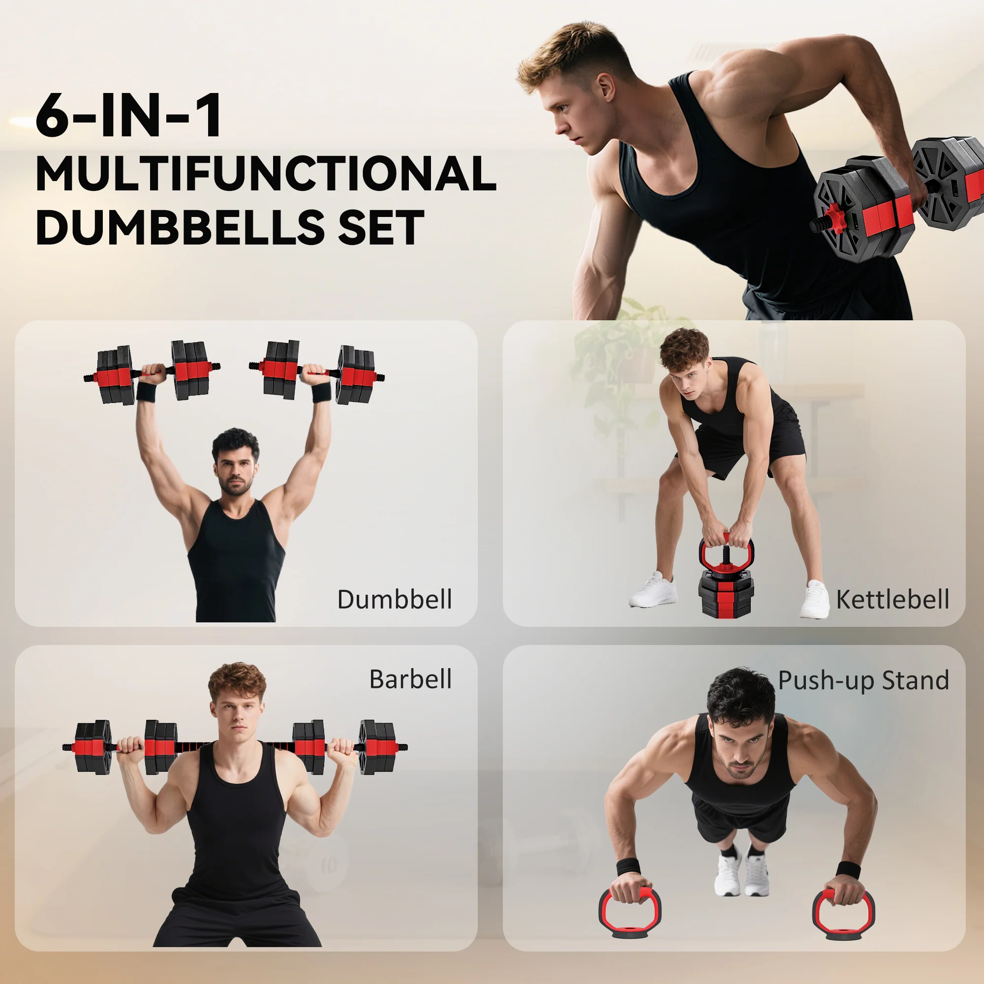 SPORTNOW 6-in-1 Adjustable Weight Dumbbells Set, Free Weights Set, Red - Image 3