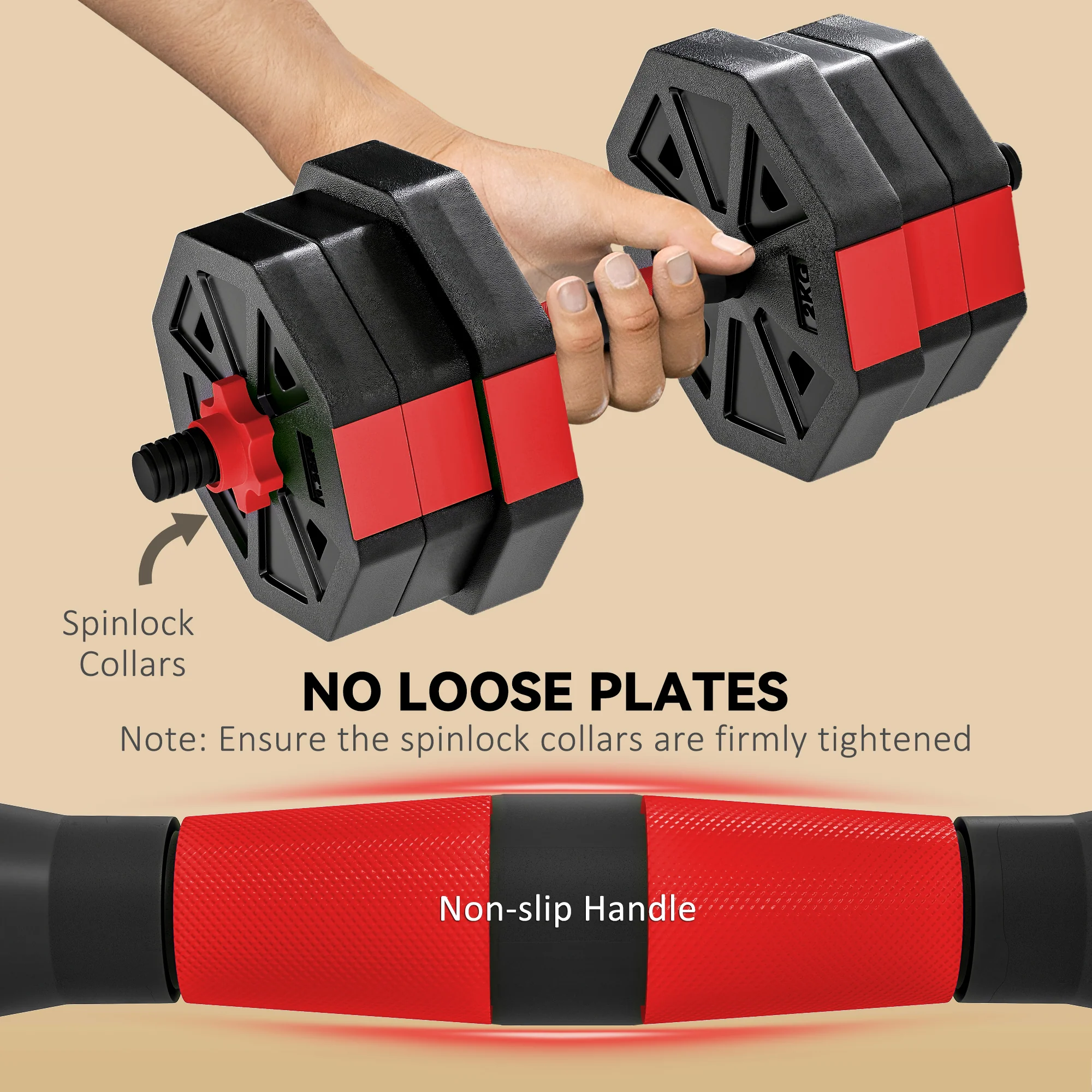 SPORTNOW 6-in-1 Adjustable Weight Dumbbells Set, Free Weights Set, Red - Image 6