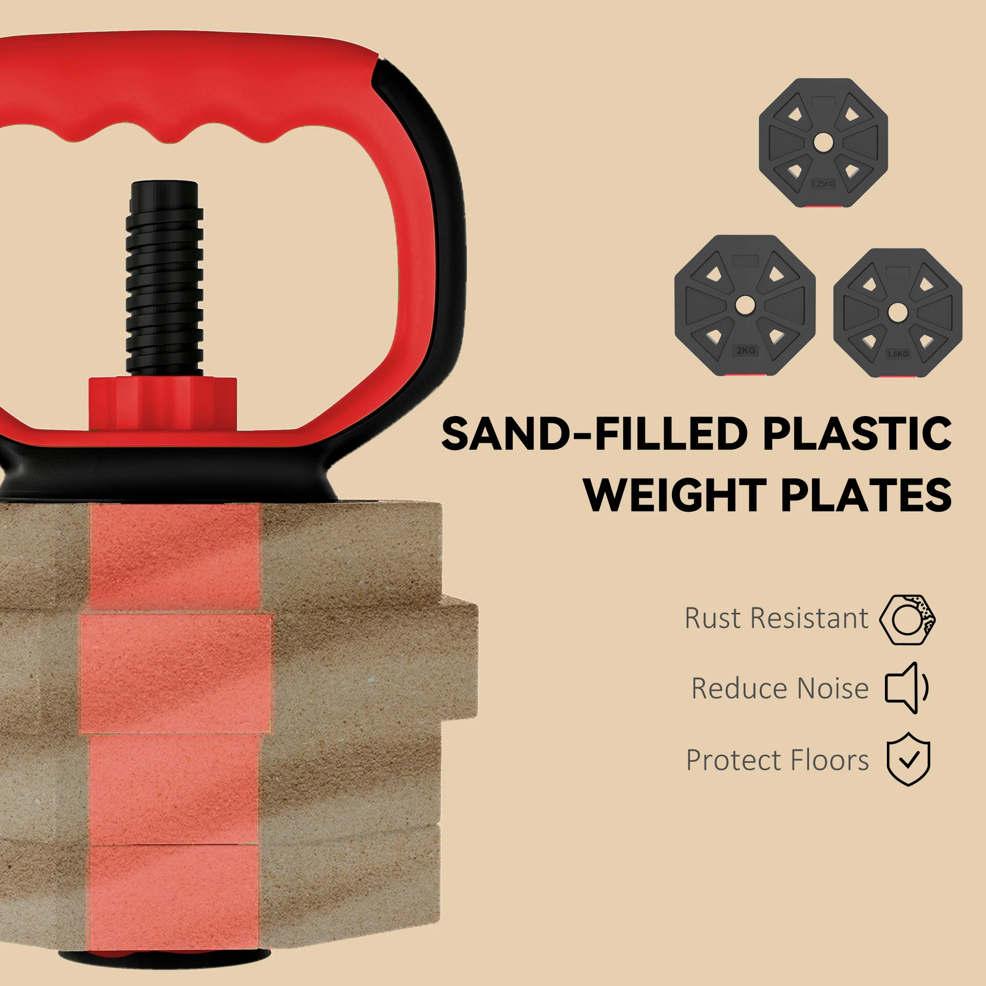 SPORTNOW 6-in-1 Adjustable Weight Dumbbells Set, Free Weights Set, Red - Image 7