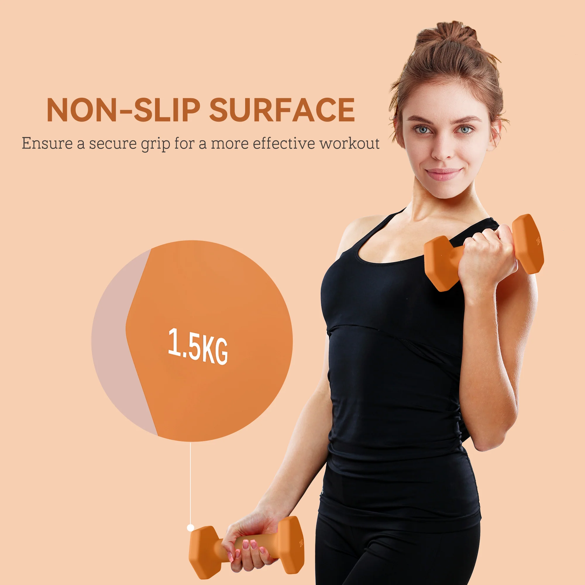 SPORTNOW Set of 2 Hexagonal Dumbbells Weights Pair, 2 x 1.5kg, Orange - Image 6