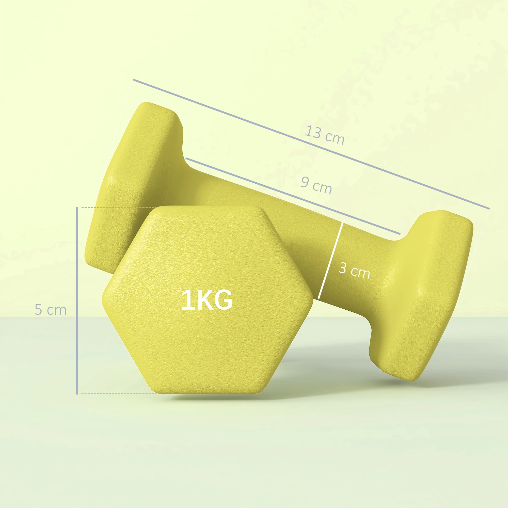 SPORTNOW Set of 2 Hexagonal Dumbbells Weights Pair, 2 x 1kg, Yellow - Image 5