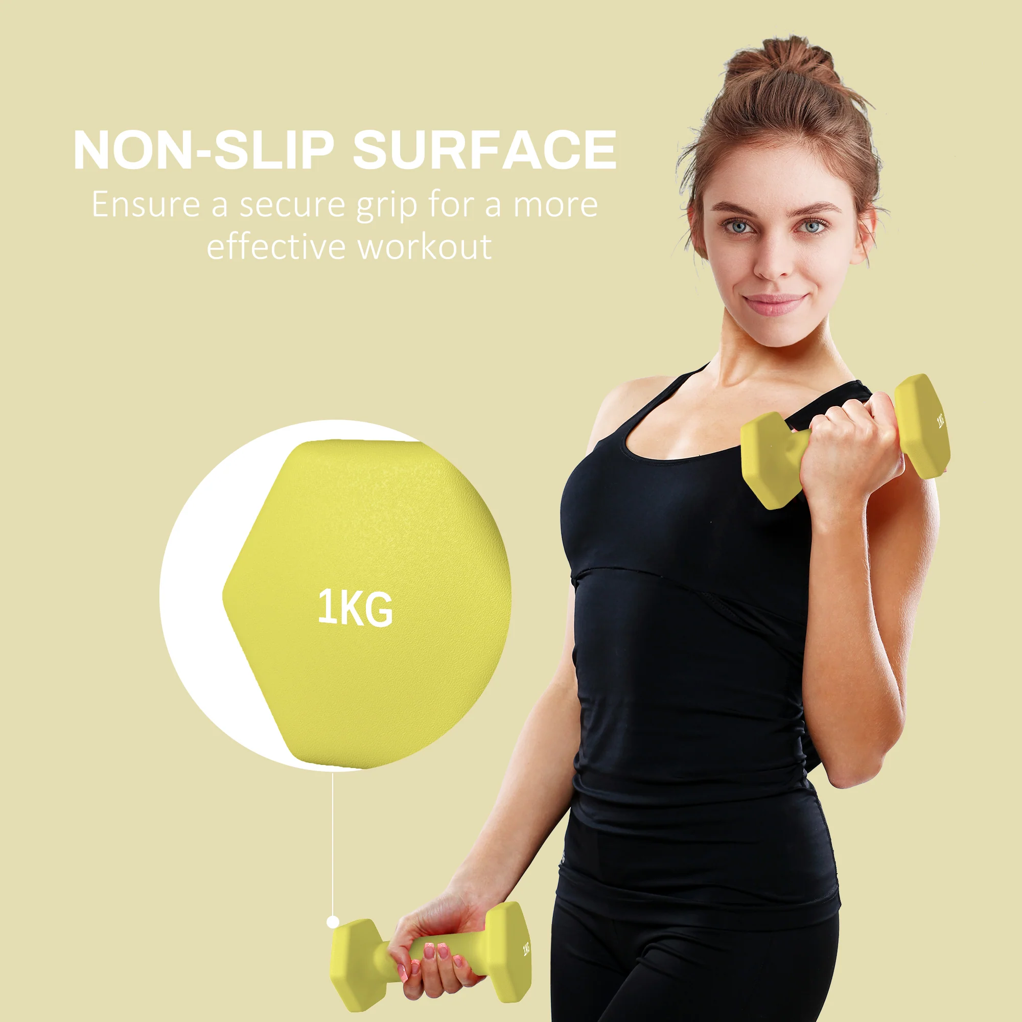 SPORTNOW Set of 2 Hexagonal Dumbbells Weights Pair, 2 x 1kg, Yellow - Image 6