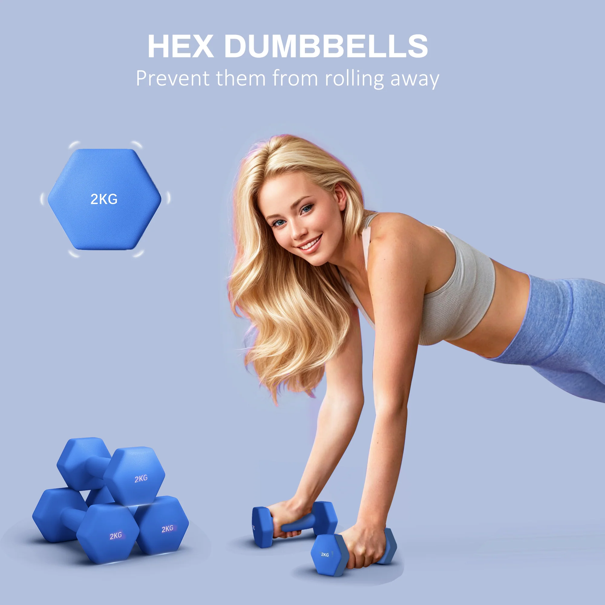 SPORTNOW Set of 2 Hexagonal Dumbbells Weights Pair, 2 x 2kg, Blue - Image 3