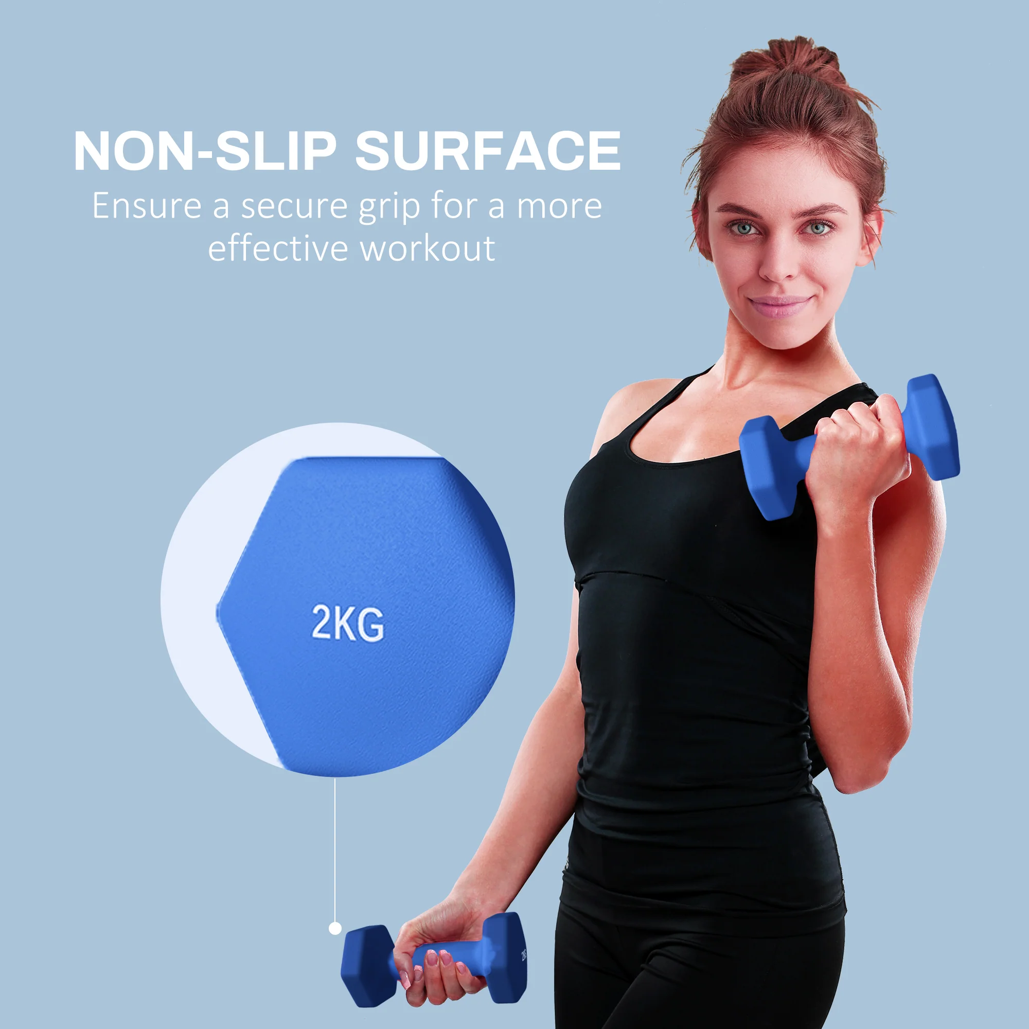 SPORTNOW Set of 2 Hexagonal Dumbbells Weights Pair, 2 x 2kg, Blue - Image 6