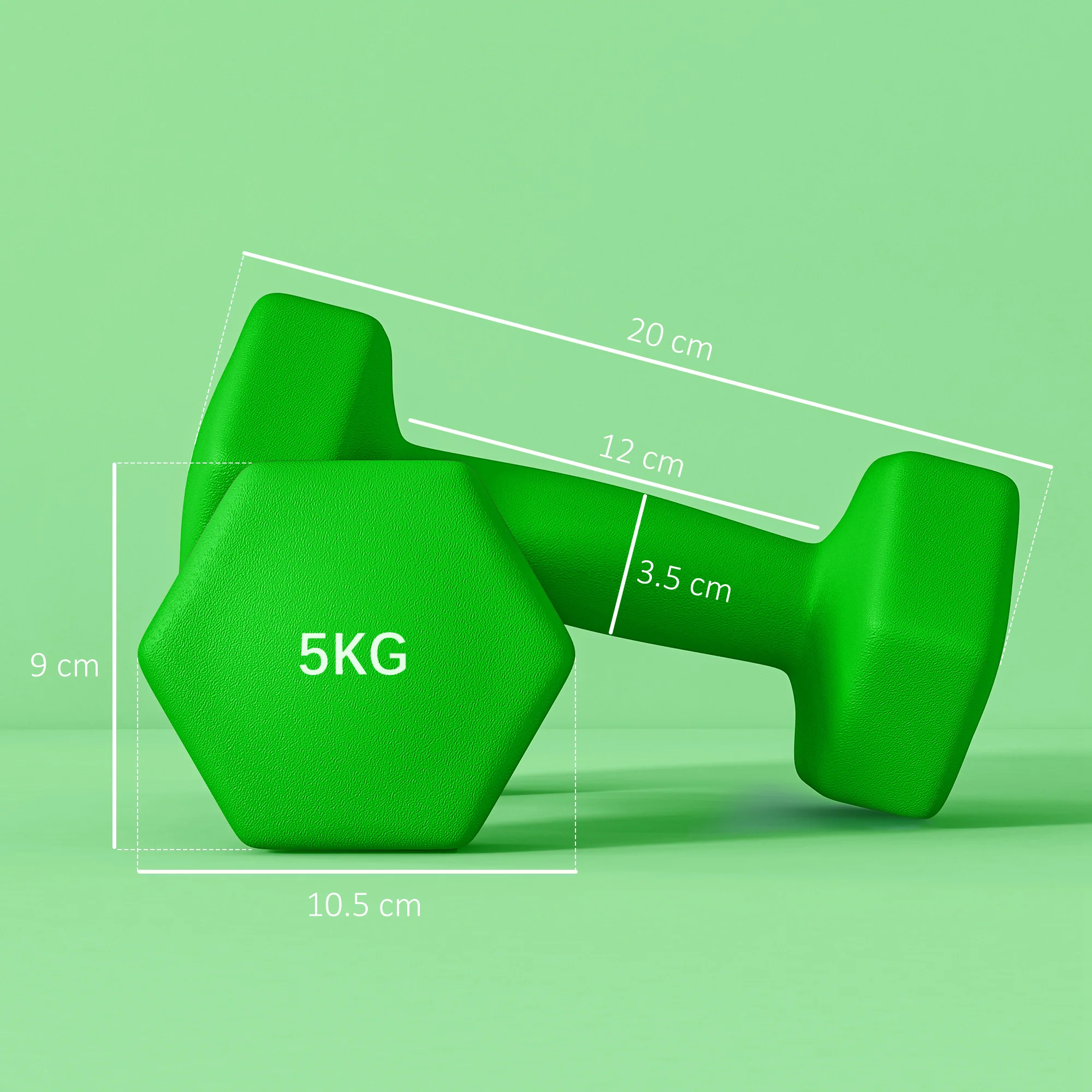 SPORTNOW Set Of 2 Hexagonal Dumbbells Weights Pair, 2 X 5kg, Green - Image 5