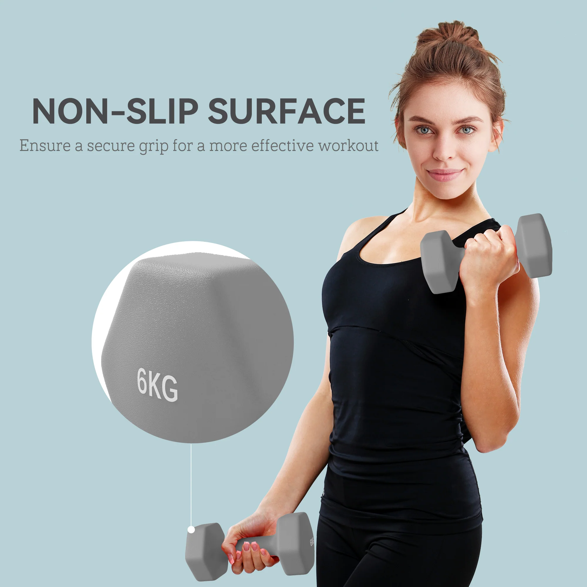 SPORTNOW Set of 2 Hexagonal Dumbbells Weights Pair, 2 x 6kg, Grey - Image 6