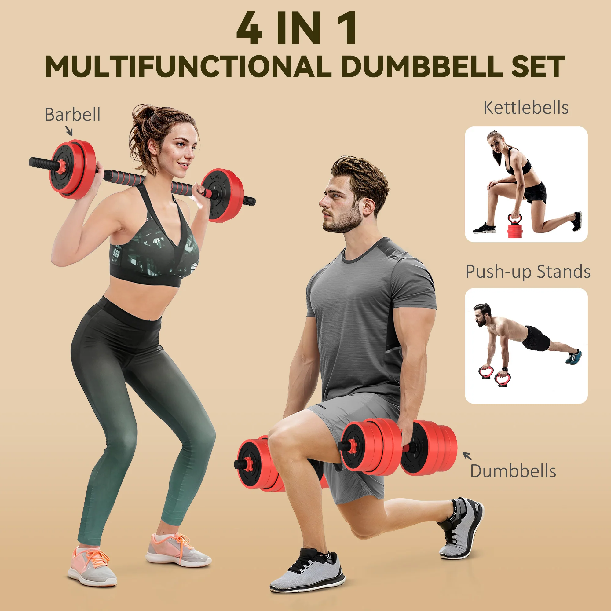 SPORTNOW Weight Dumbbells Set, Barbell, Kettlebell, Push Up Stand, 30kg - Image 3
