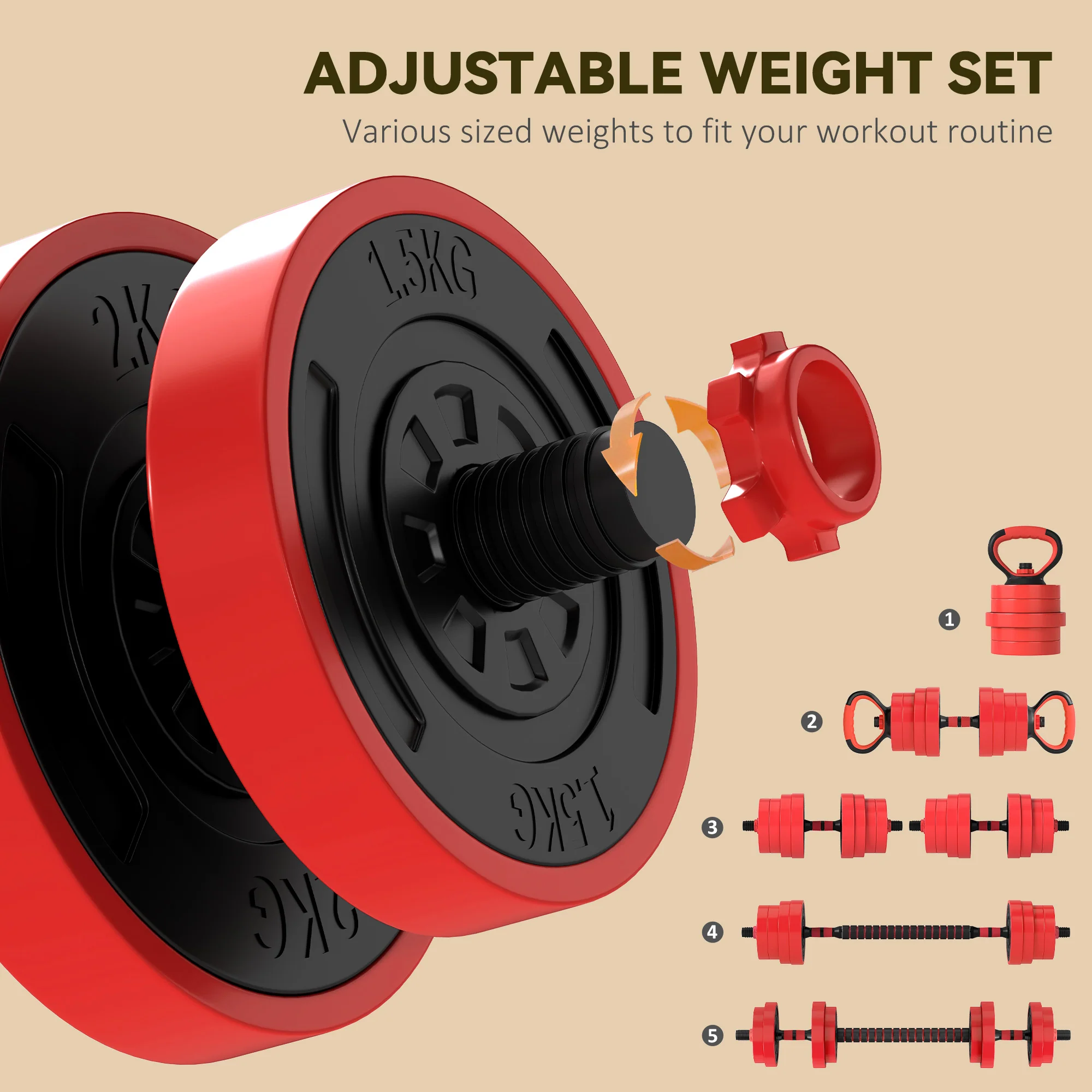 SPORTNOW Weight Dumbbells Set, Barbell, Kettlebell, Push Up Stand, 30kg - Image 4