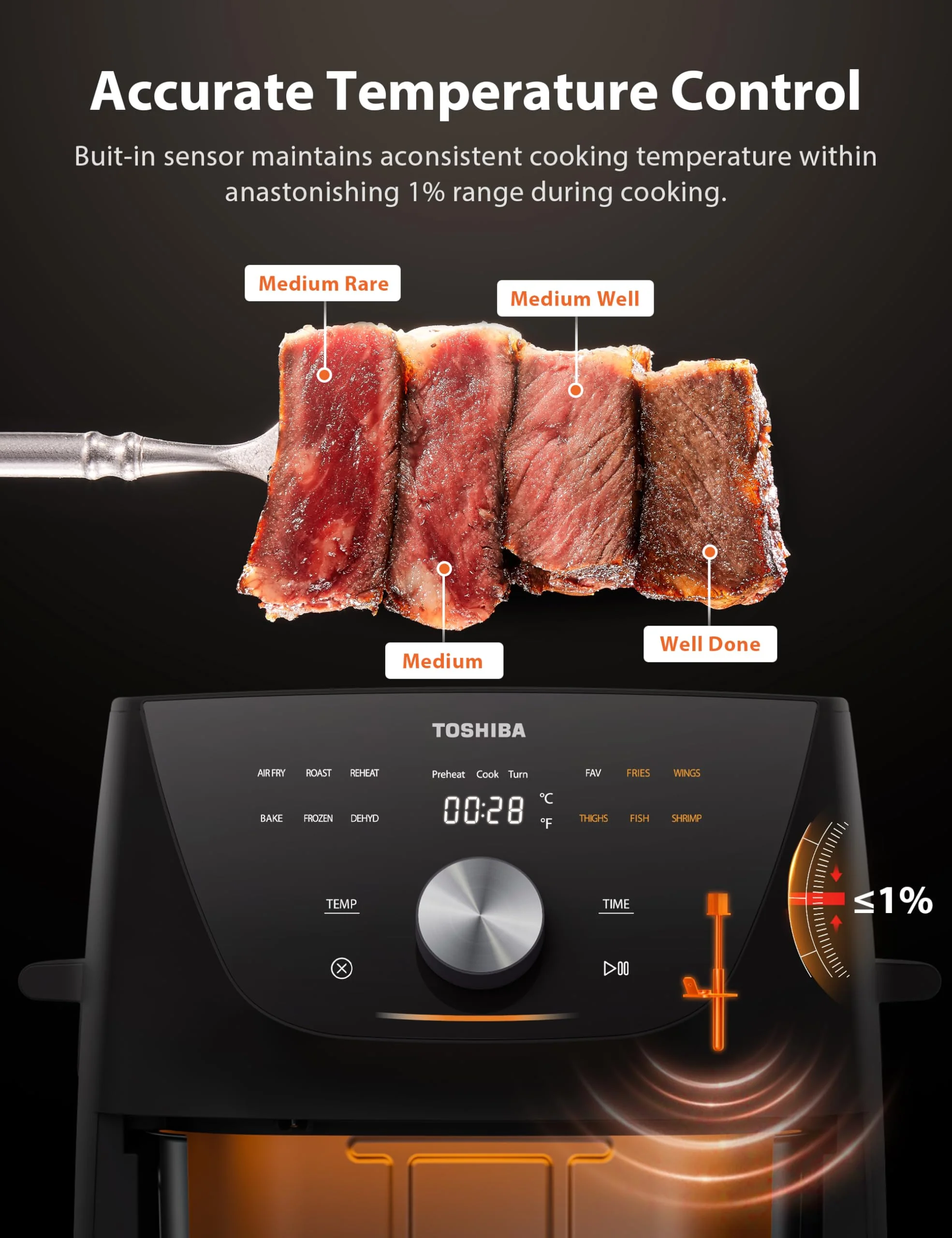 Toshiba 5.2L Air Fryer With Heat-Q Technology, Quick And Easy Meals, 8 Preset Menus - Image 5