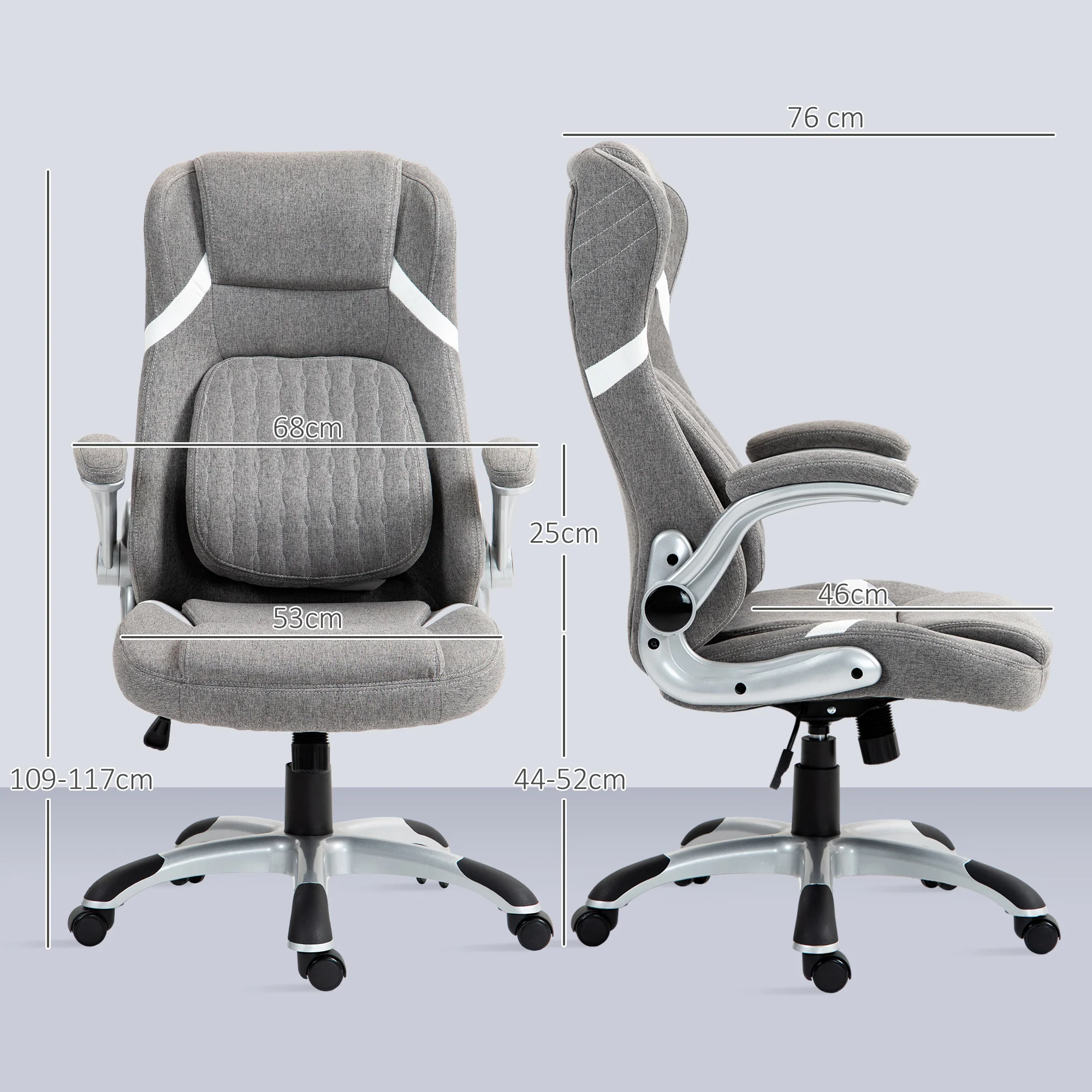 Vinsetto Fabric Office Desk Chair With Adjustable Height Tilt Function Grey - Image 5