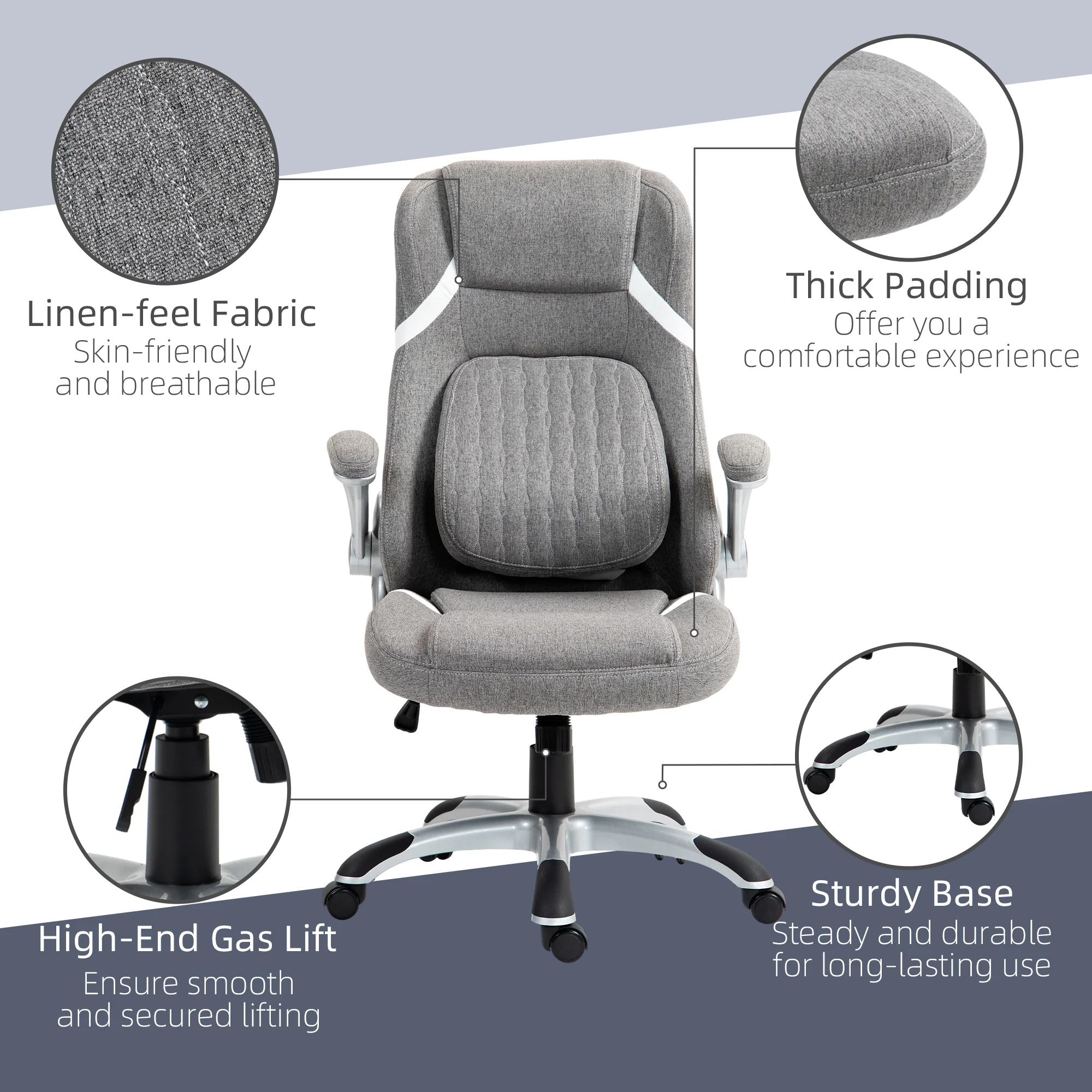 Vinsetto Fabric Office Desk Chair With Adjustable Height Tilt Function Grey - Image 9