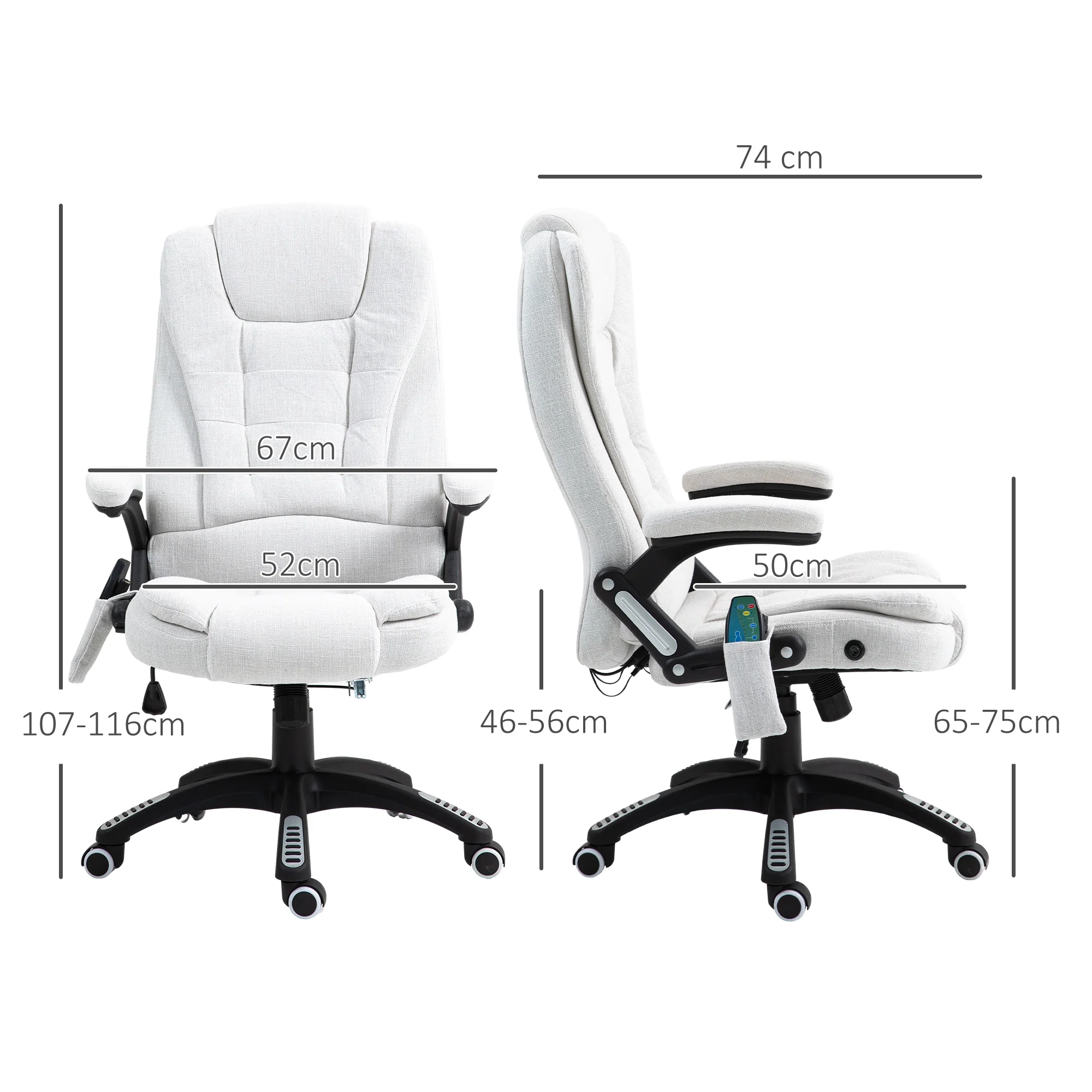 Vinsetto Office Chair W/ Heating Massage Points Relaxing Reclining Cream White - Image 5