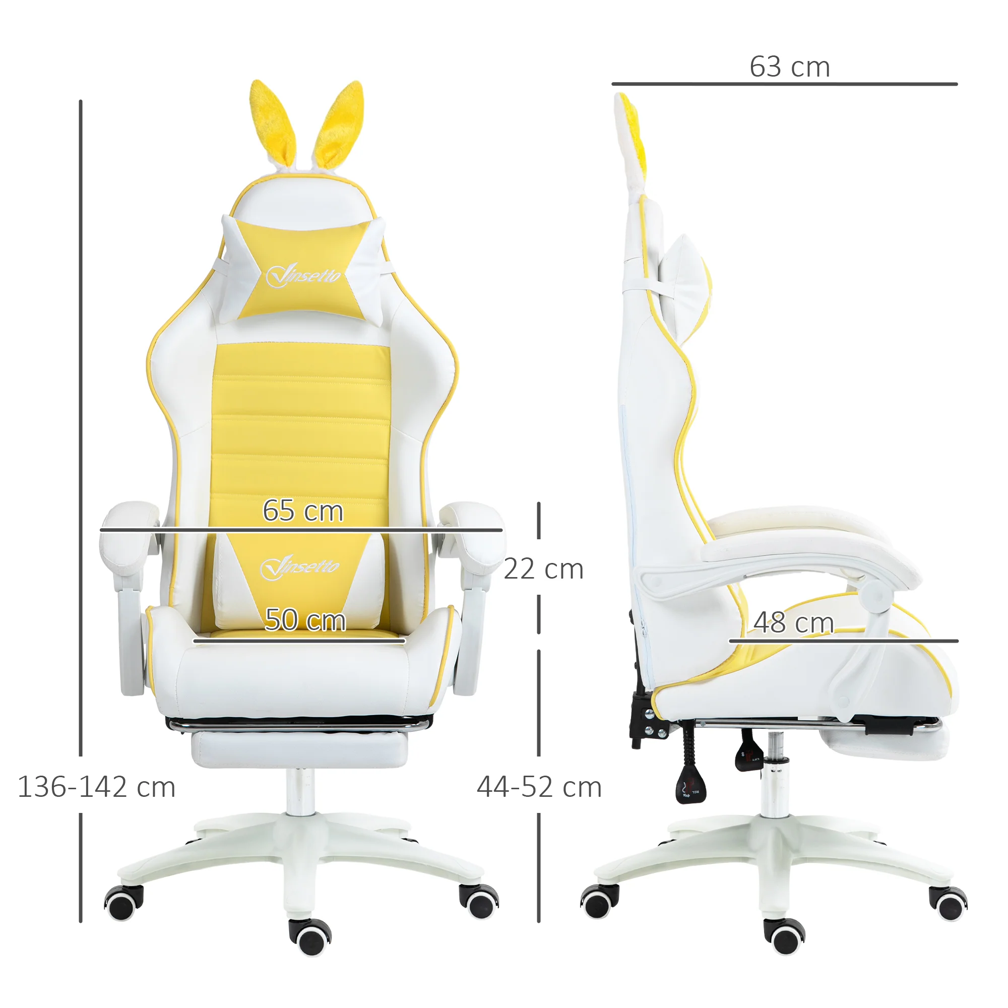 Vinsetto Racing Style Gaming Chair With Footrest Removable Rabbit Ears, Yellow - Image 5
