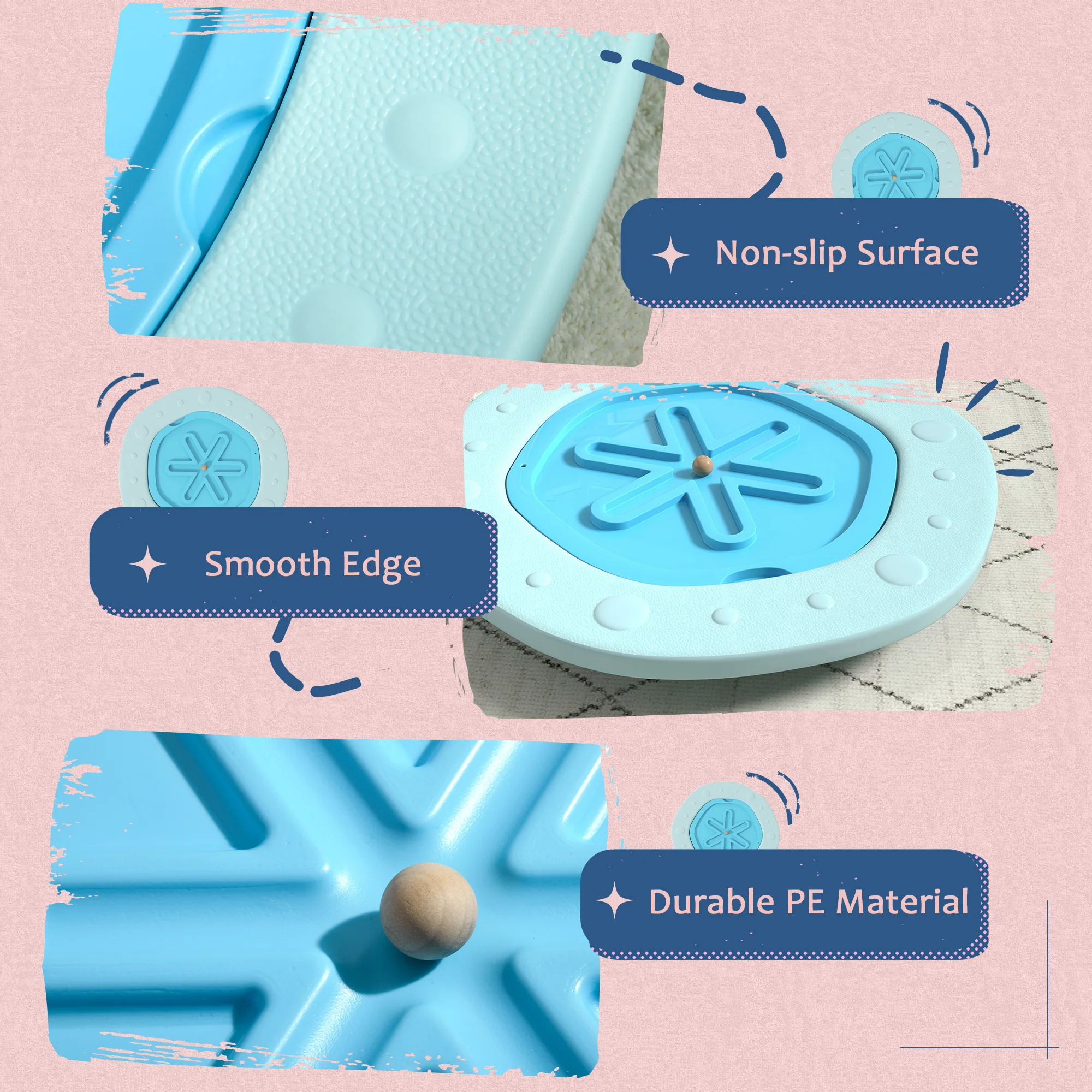 ZONEKIZ 2 in 1 Balance Board, Kids Wobble Board with Ball - Blue - Image 6