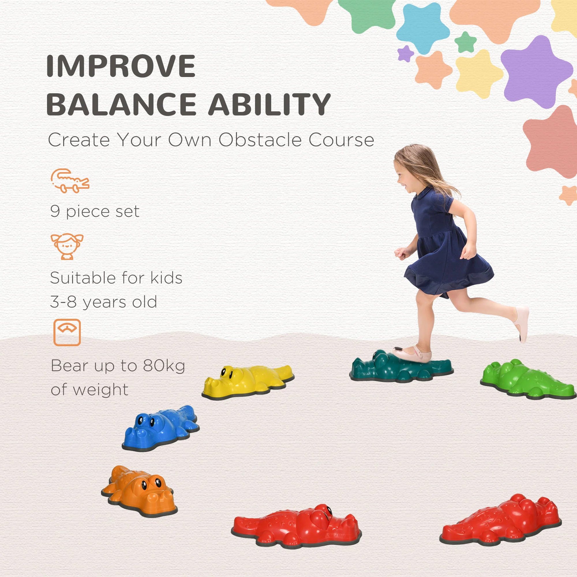 ZONEKIZ 9PCs Kids Stepping Stones w/ Anti-Slip Edge, Indoor and Outdoor - Image 3